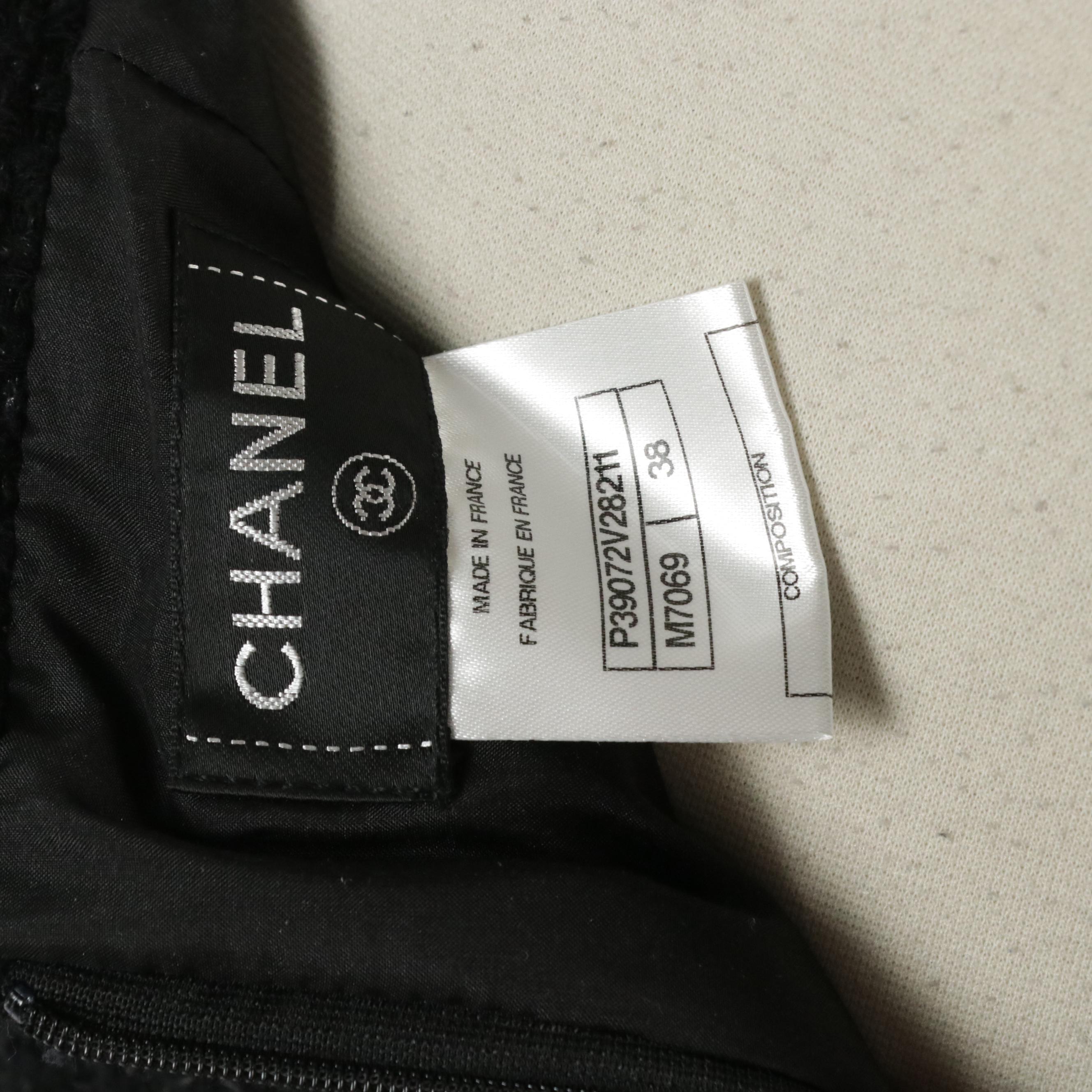 Chanel CC Turn-Lock Jacket Skirt Suit in Black Tweed and Lambskin Leather Trim