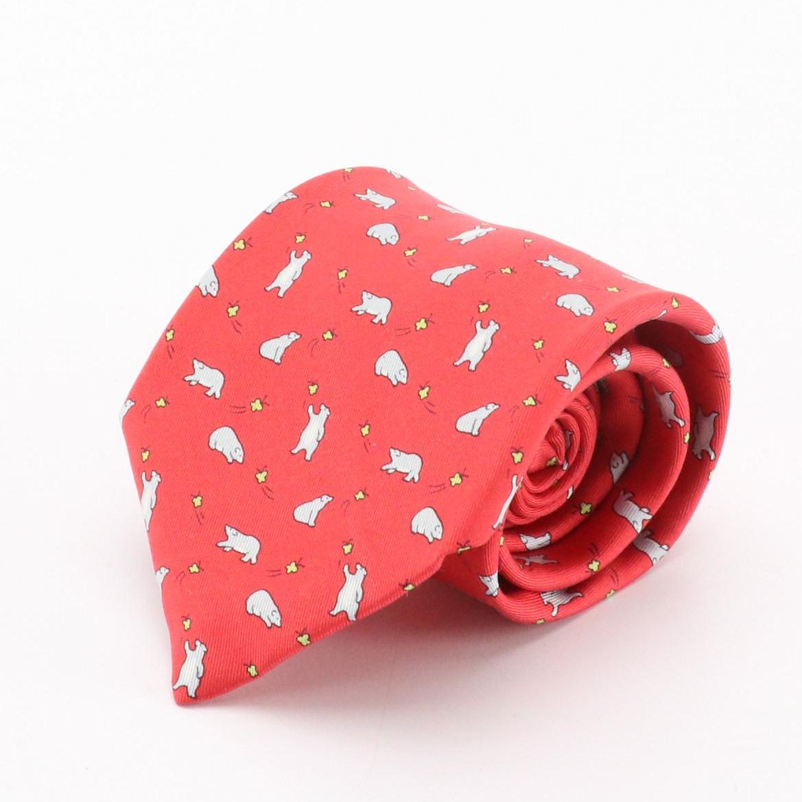 Hermès Whimsical Bear Butterfly Print Tall Necktie in Silk Twill with Box