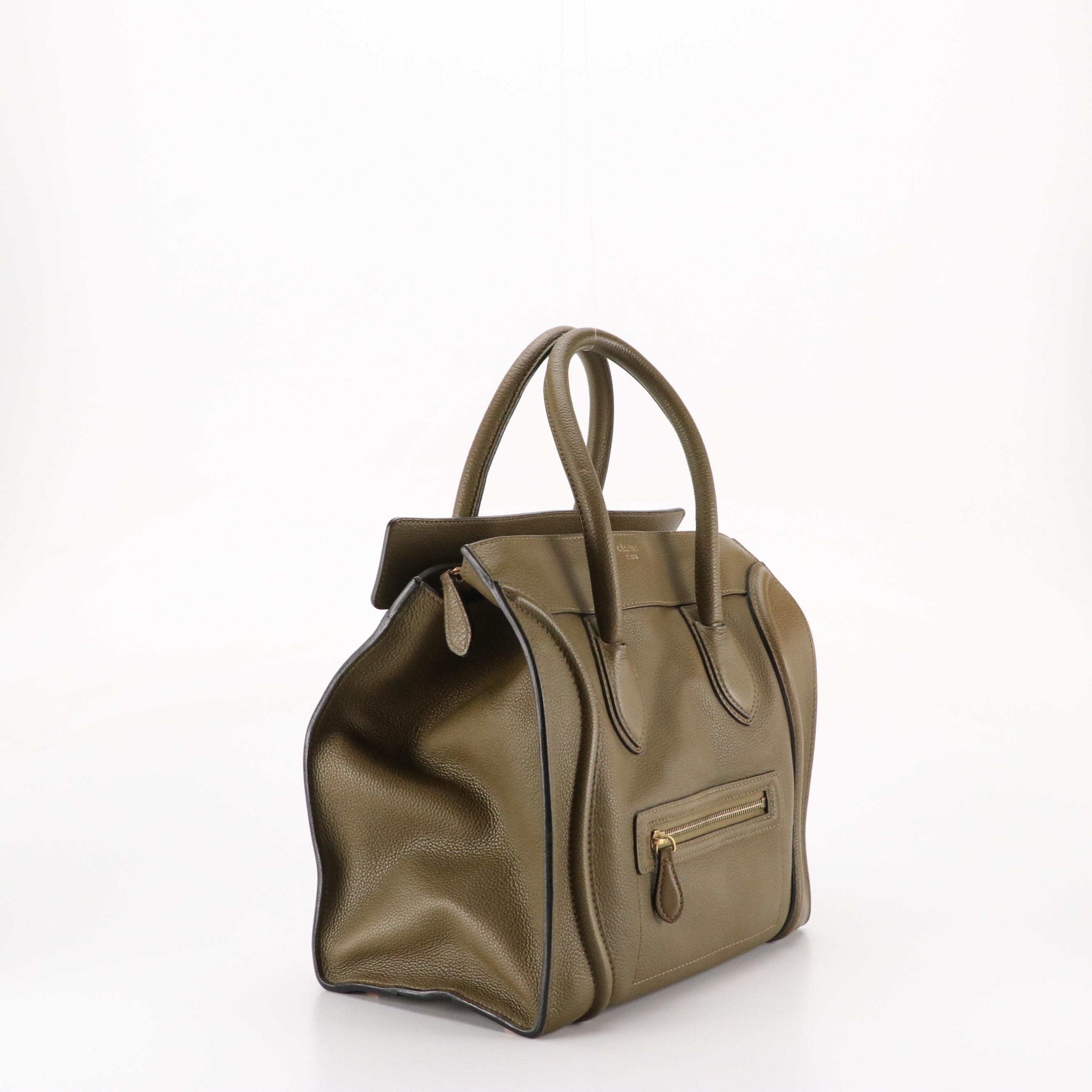 Celine Mini Luggage Tote in Olive Green Calfskin Leather