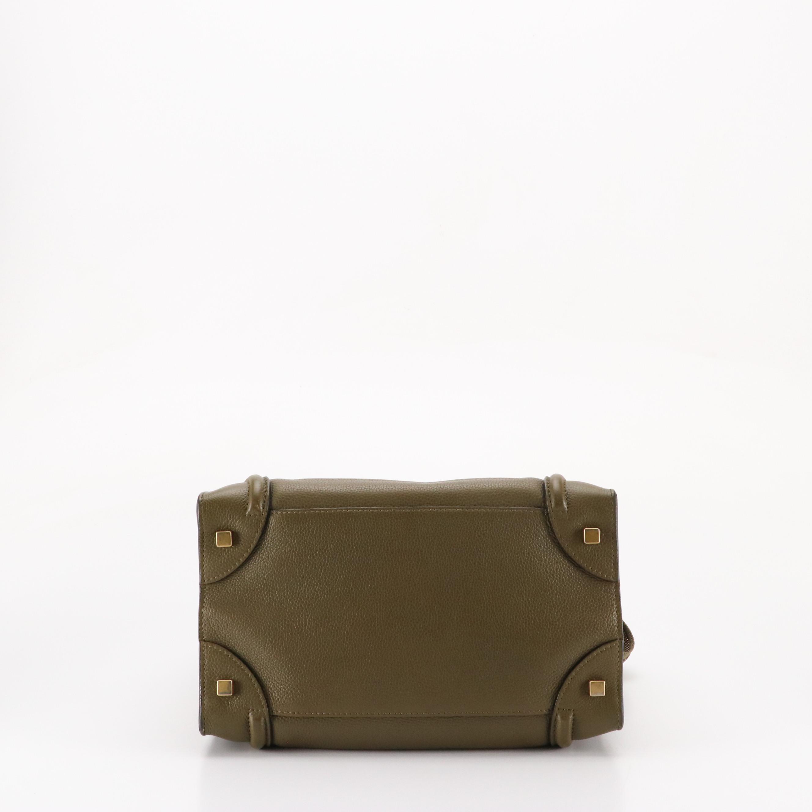 Celine Mini Luggage Tote in Olive Green Calfskin Leather