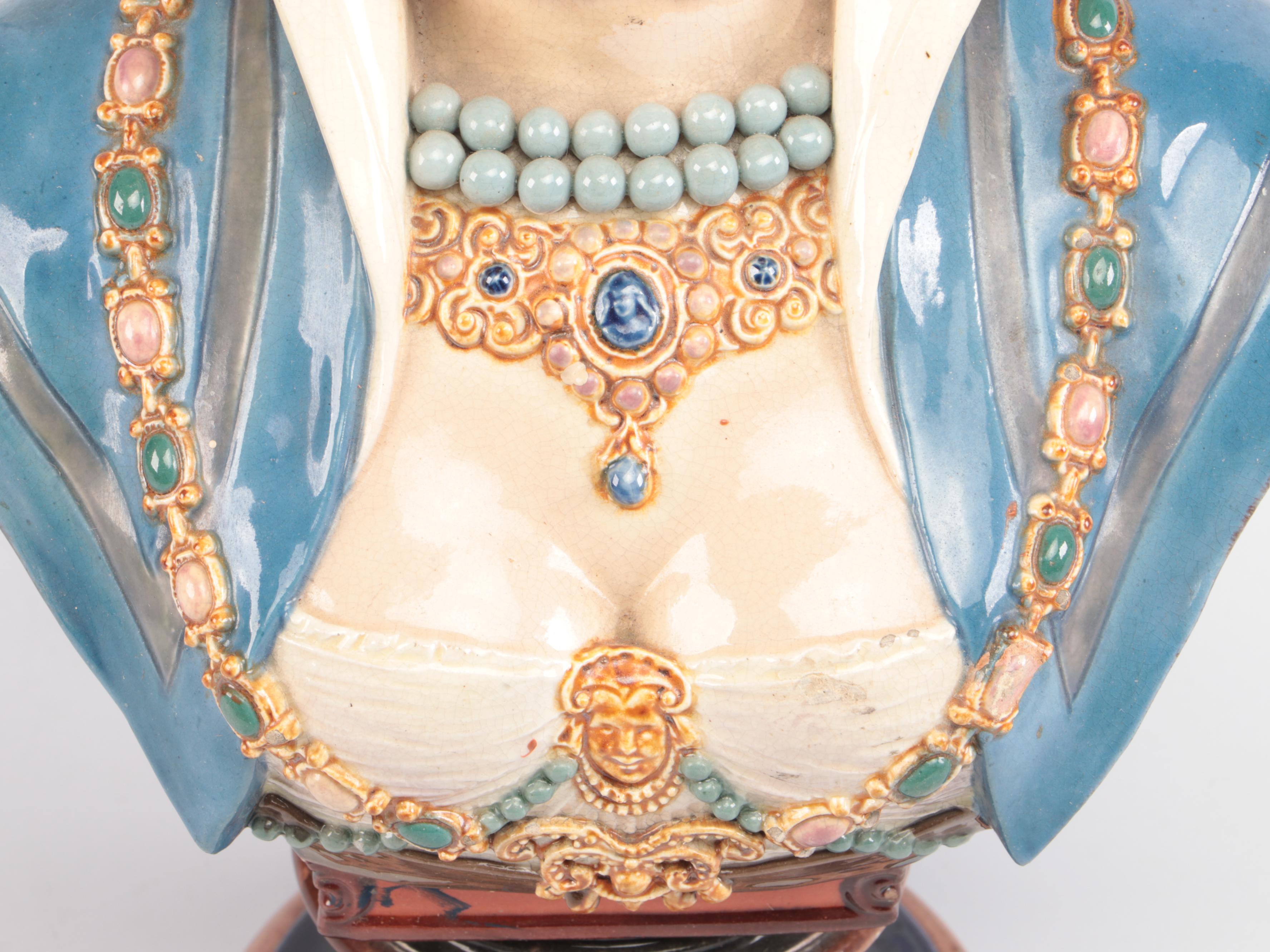 German Majolica Renaissance Revival Style Female Bust, Late 19th/ Early 20th C.