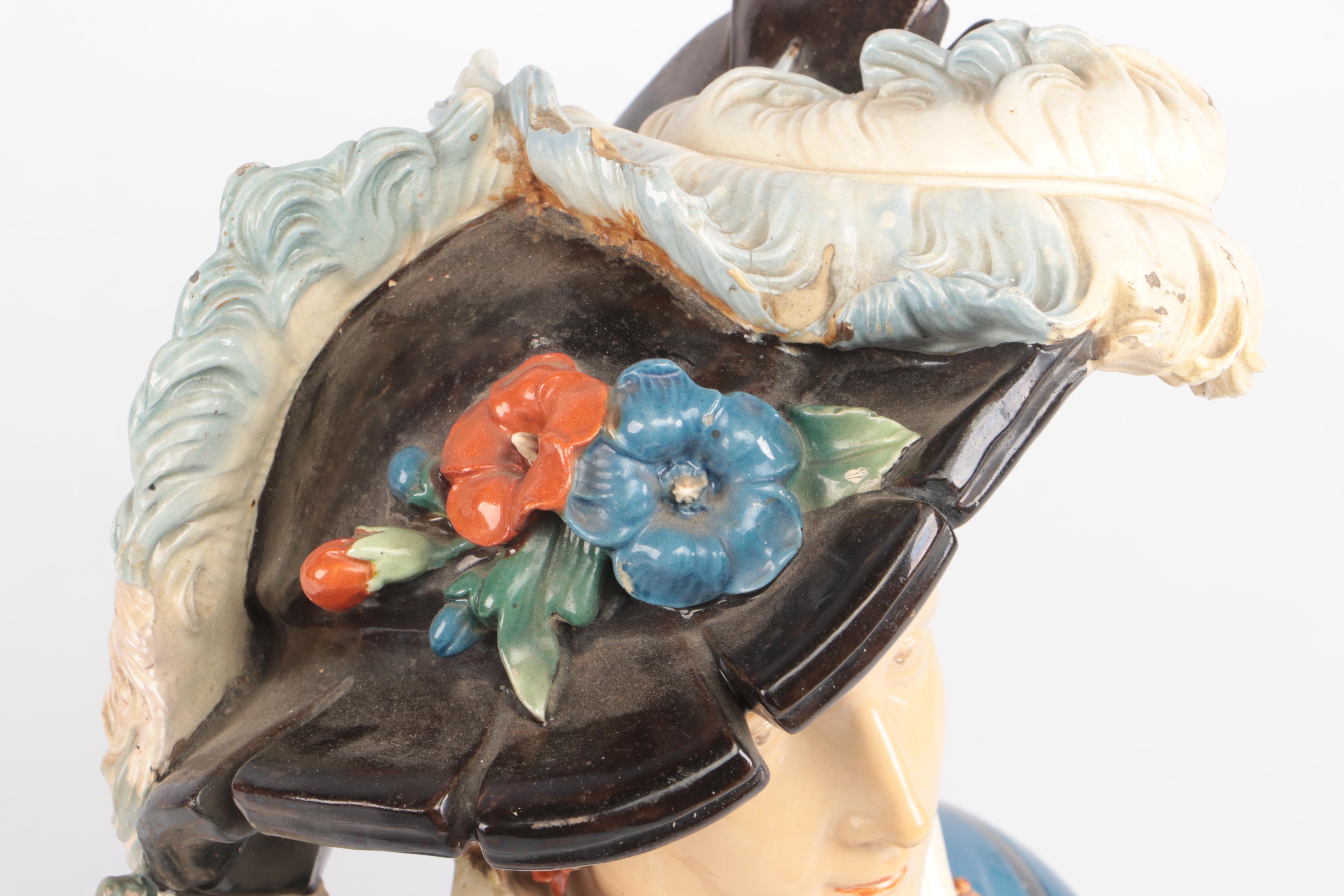 German Majolica Renaissance Revival Style Female Bust, Late 19th/ Early 20th C.