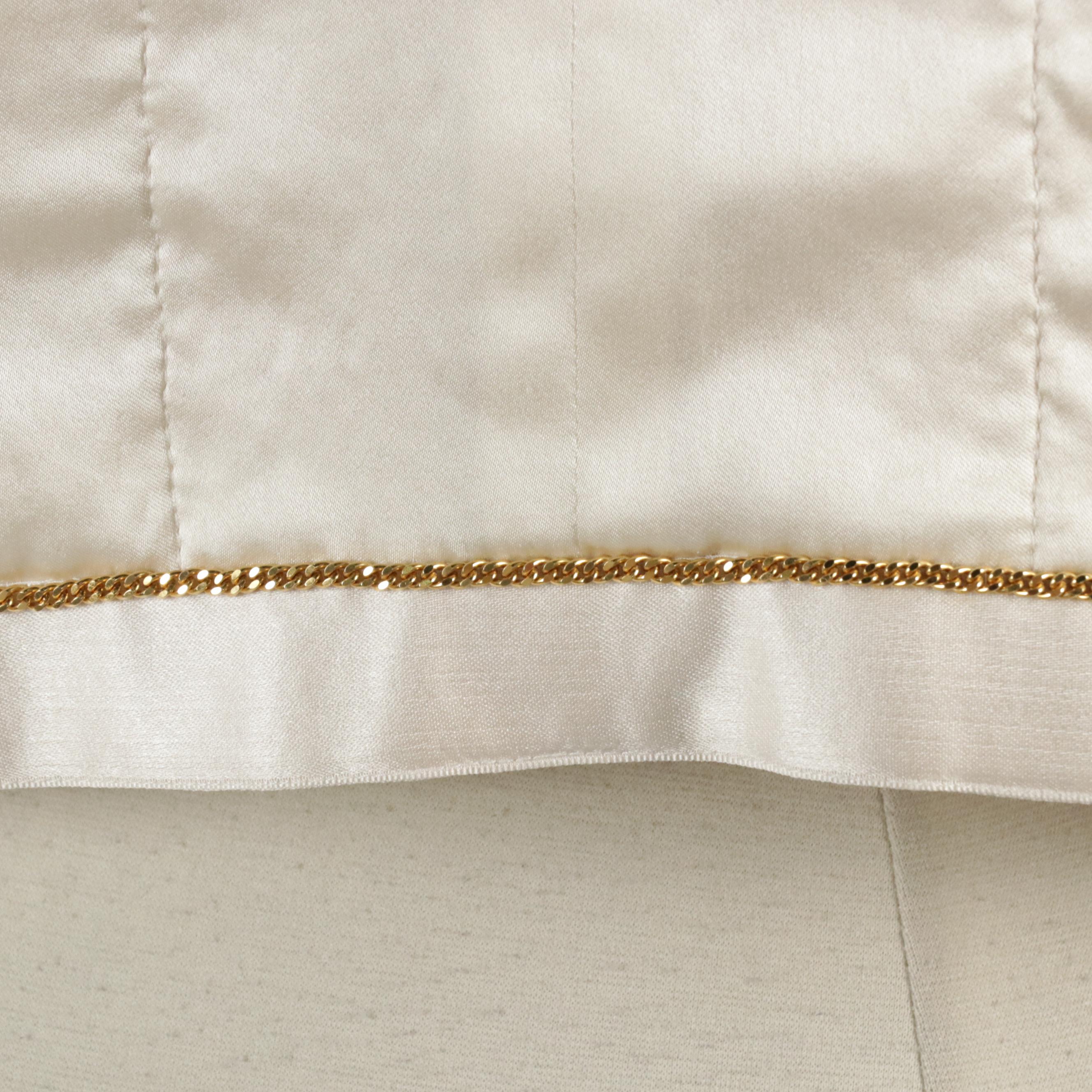 Chanel Cropped Blazer Jacket Beige Tweed White Silk Trimming, 1990 Vintage