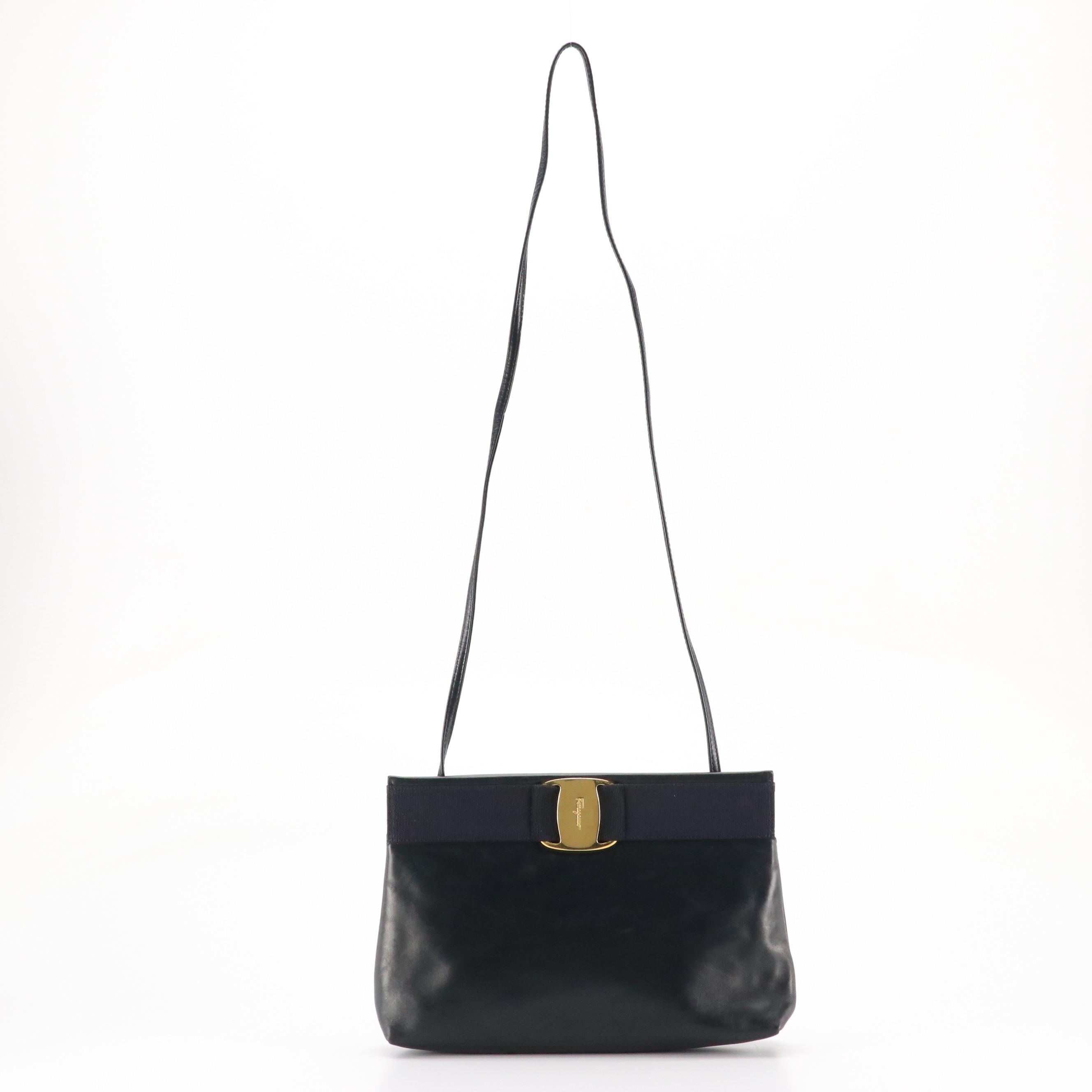 Salvatore Ferragamo Vara Crossbody Clutch in Navy Blue Calfskin Leather