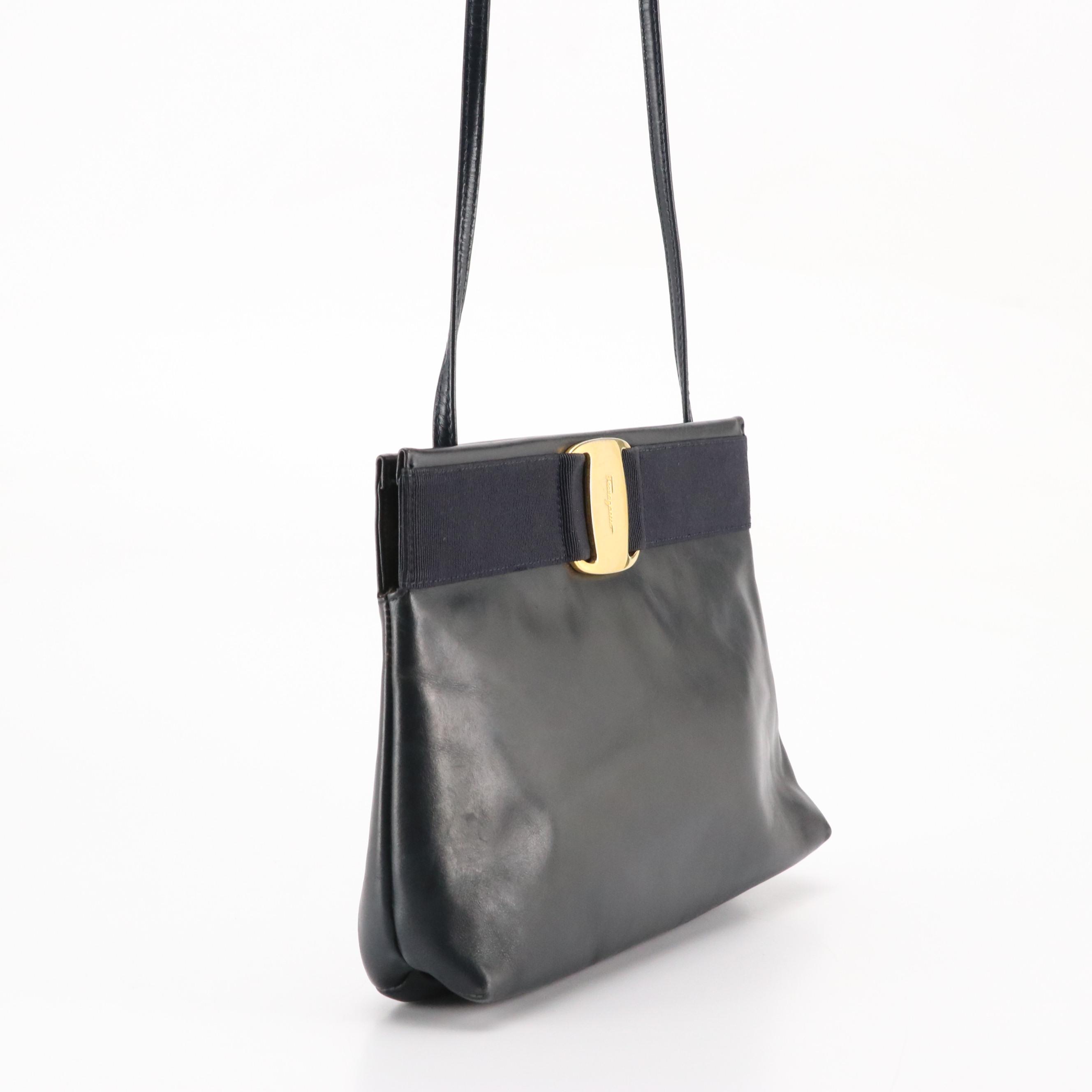 Salvatore Ferragamo Vara Crossbody Clutch in Navy Blue Calfskin Leather