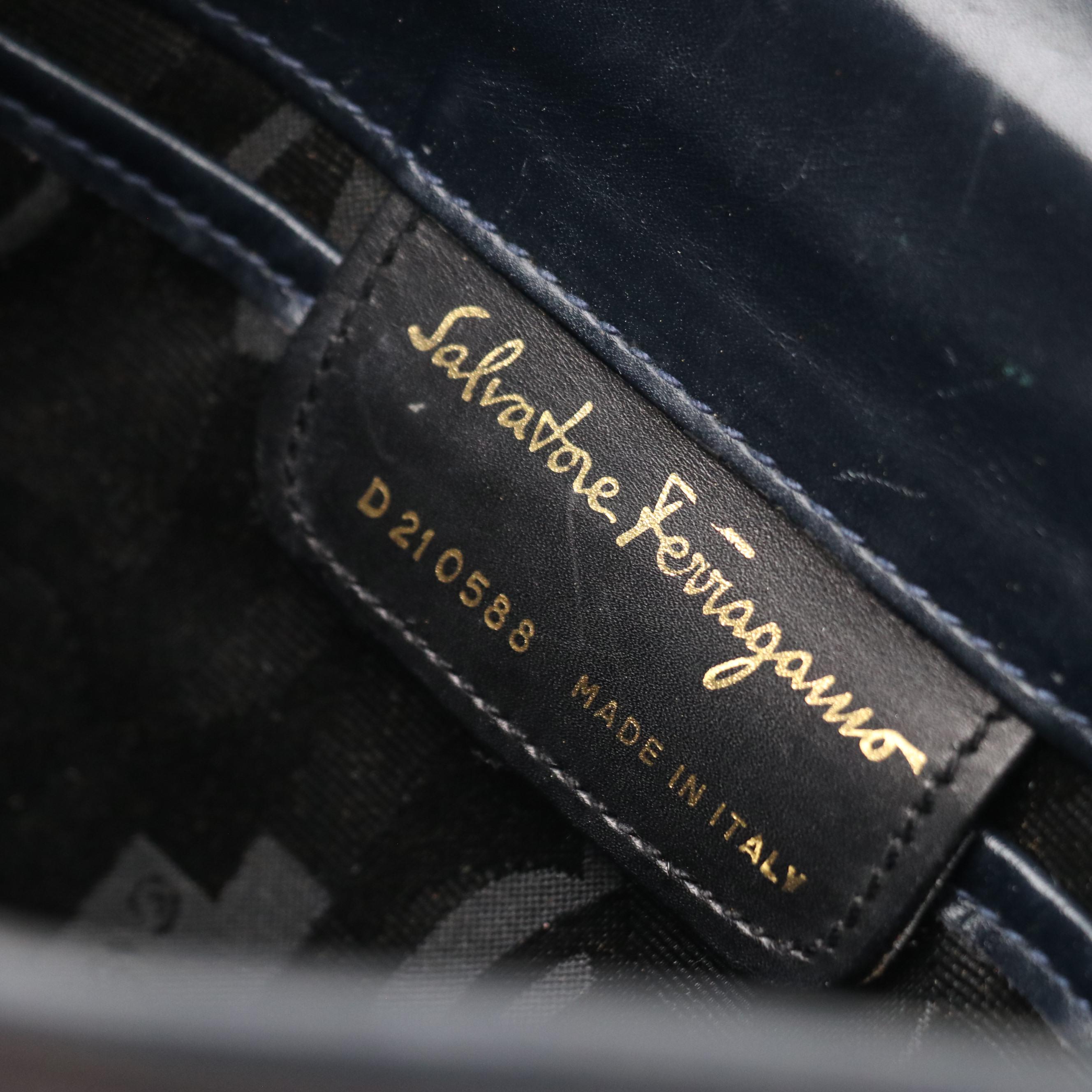 Salvatore Ferragamo Vara Crossbody Clutch in Navy Blue Calfskin Leather