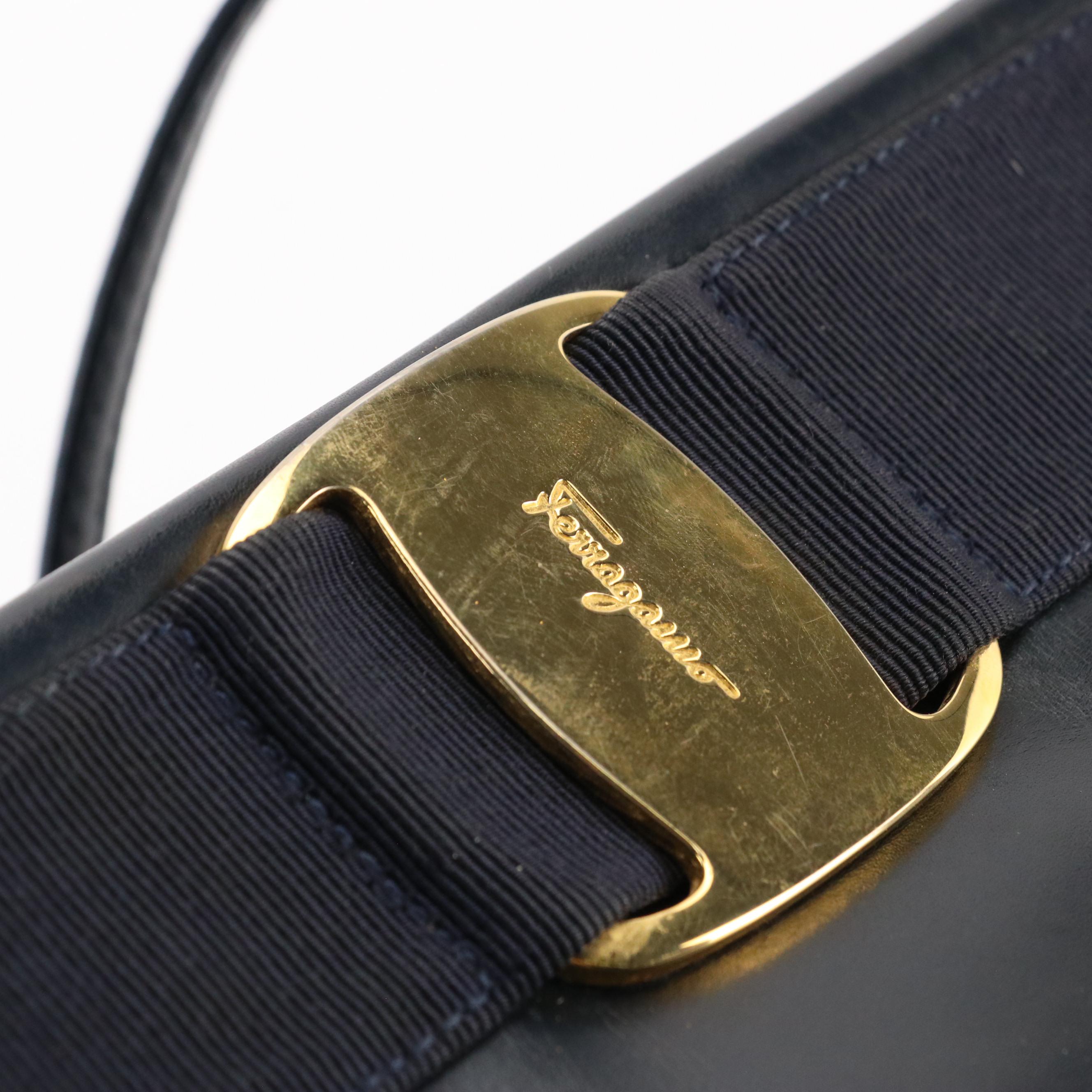 Salvatore Ferragamo Vara Crossbody Clutch in Navy Blue Calfskin Leather