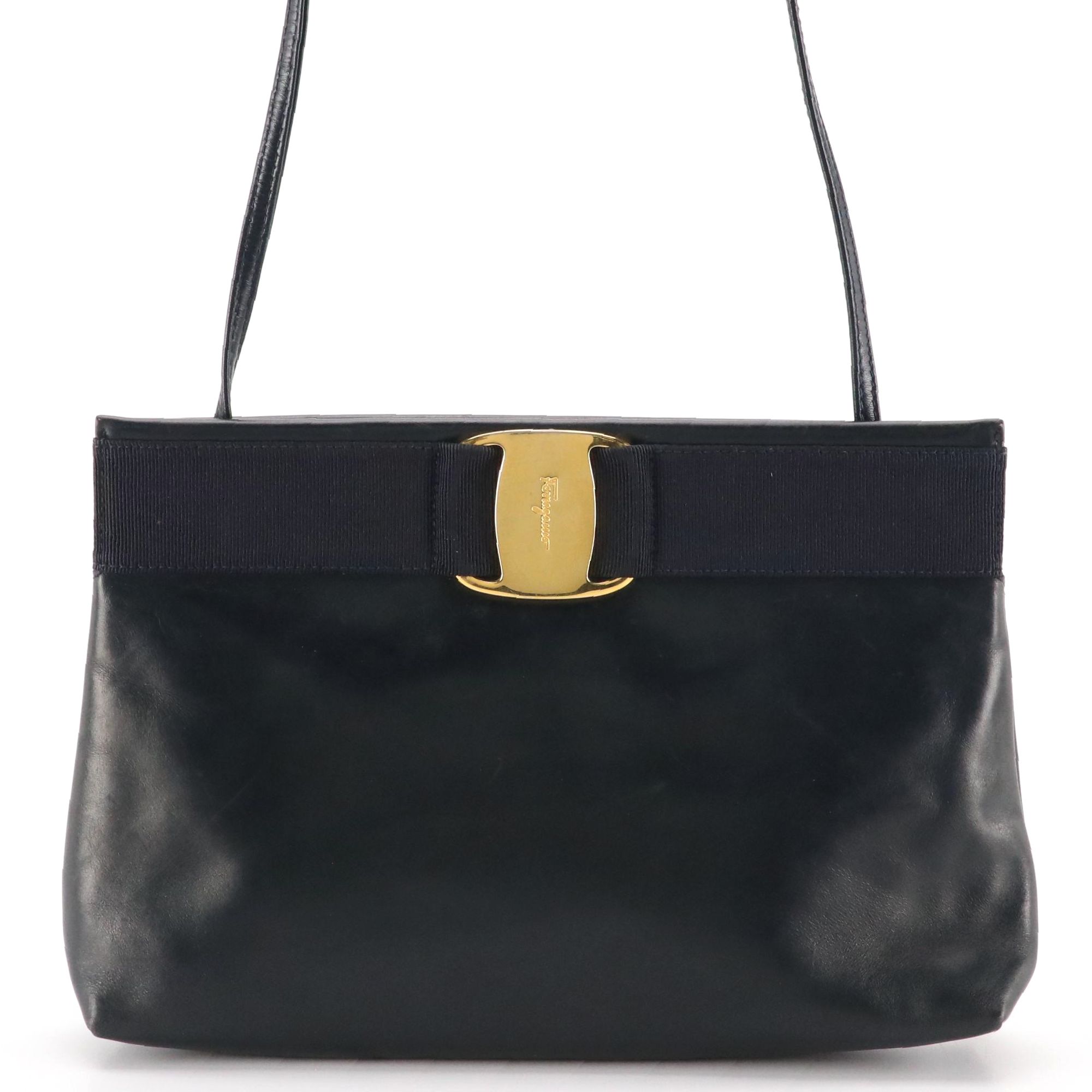 Salvatore Ferragamo Vara Crossbody Clutch in Navy Blue Calfskin Leather