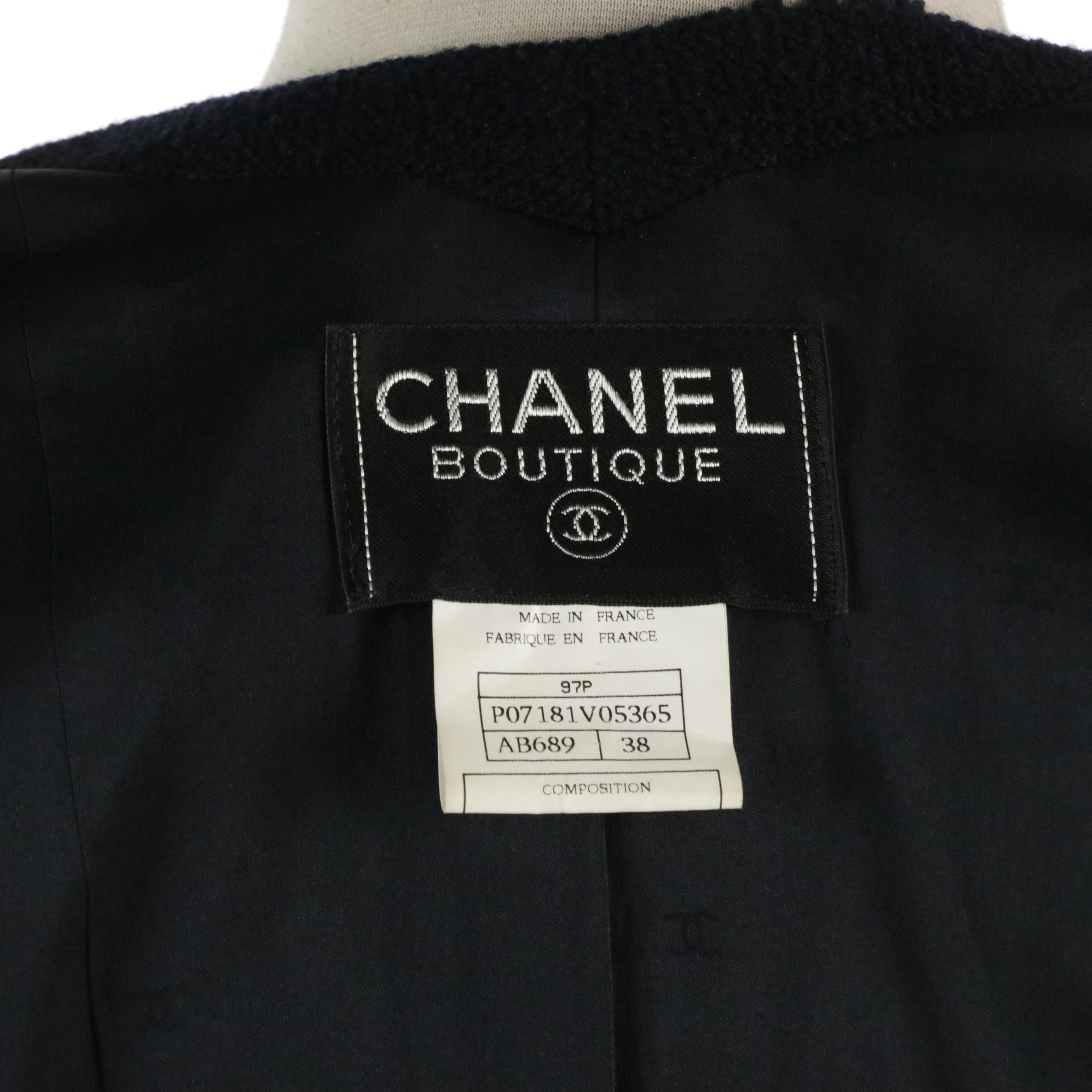 Chanel Boutique Vintage Tweed-Trimmed Blazer in Navy Blue Wool Blend