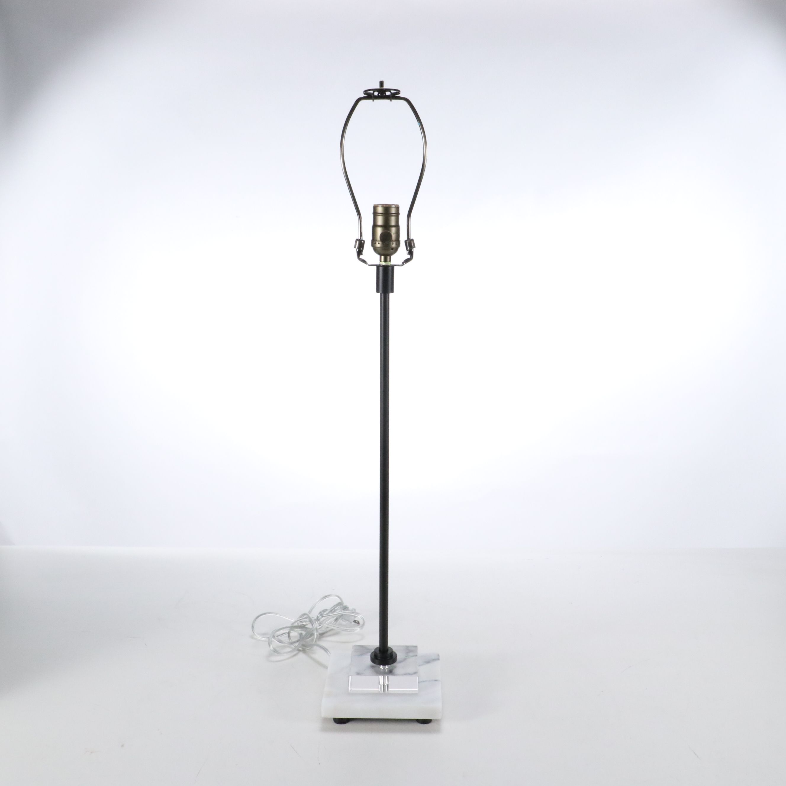 Uttermost Satin Black and Acrylic Table Lamp with Cotton Drum Shade