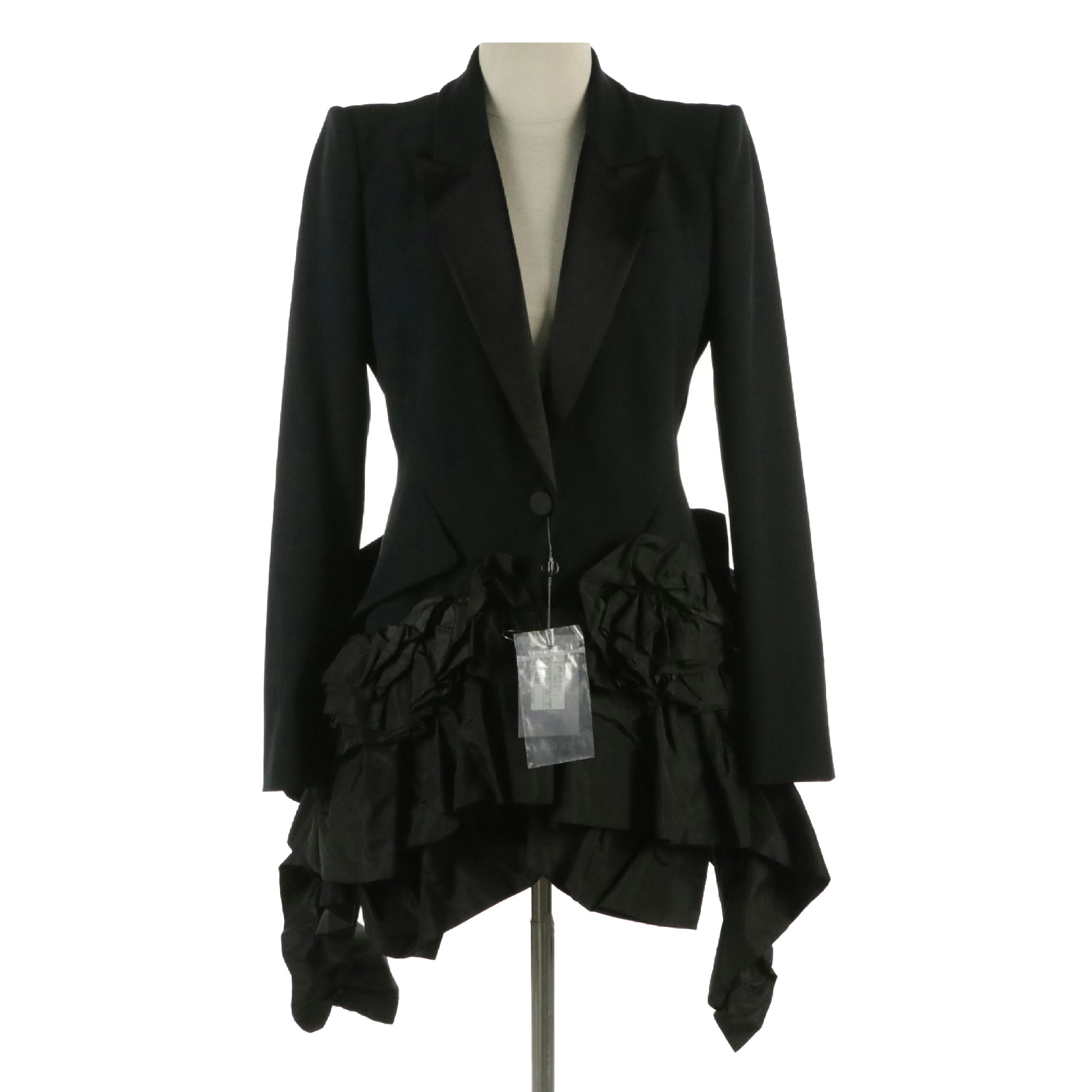 Alexander Mcqueen Asymmetrical Ruffled Hem Blazer Jacket, With Tags