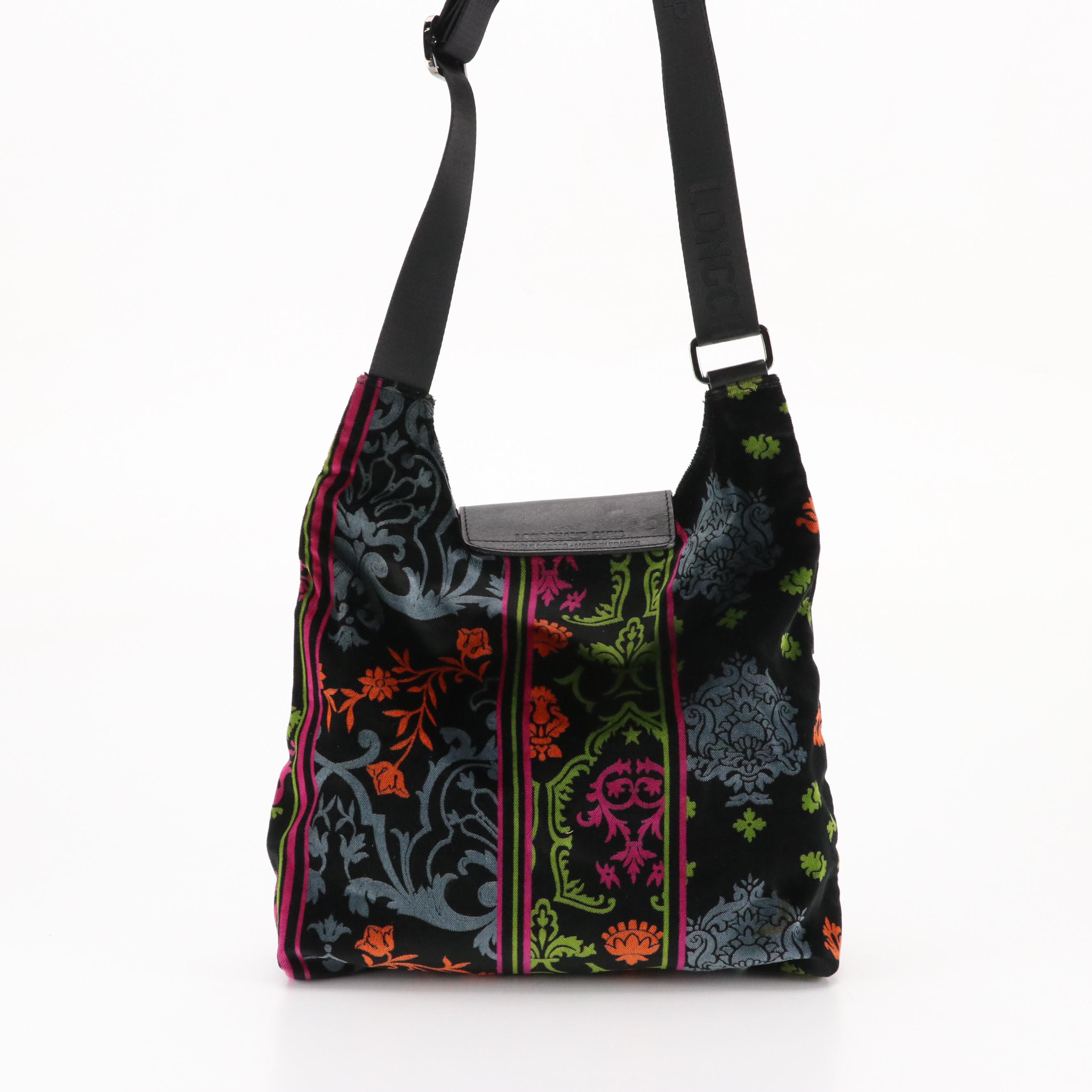 Longchamp Pliage Velvet and Leather Web Strap Crossbody