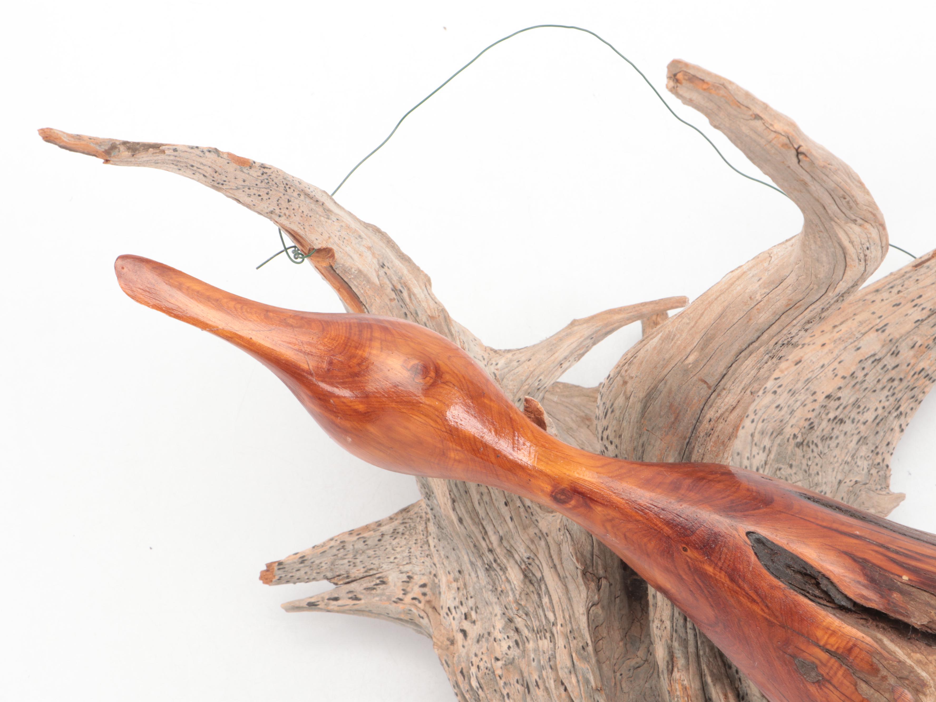 Driftwood Composition with Metamorphic Carved Duck in Flight