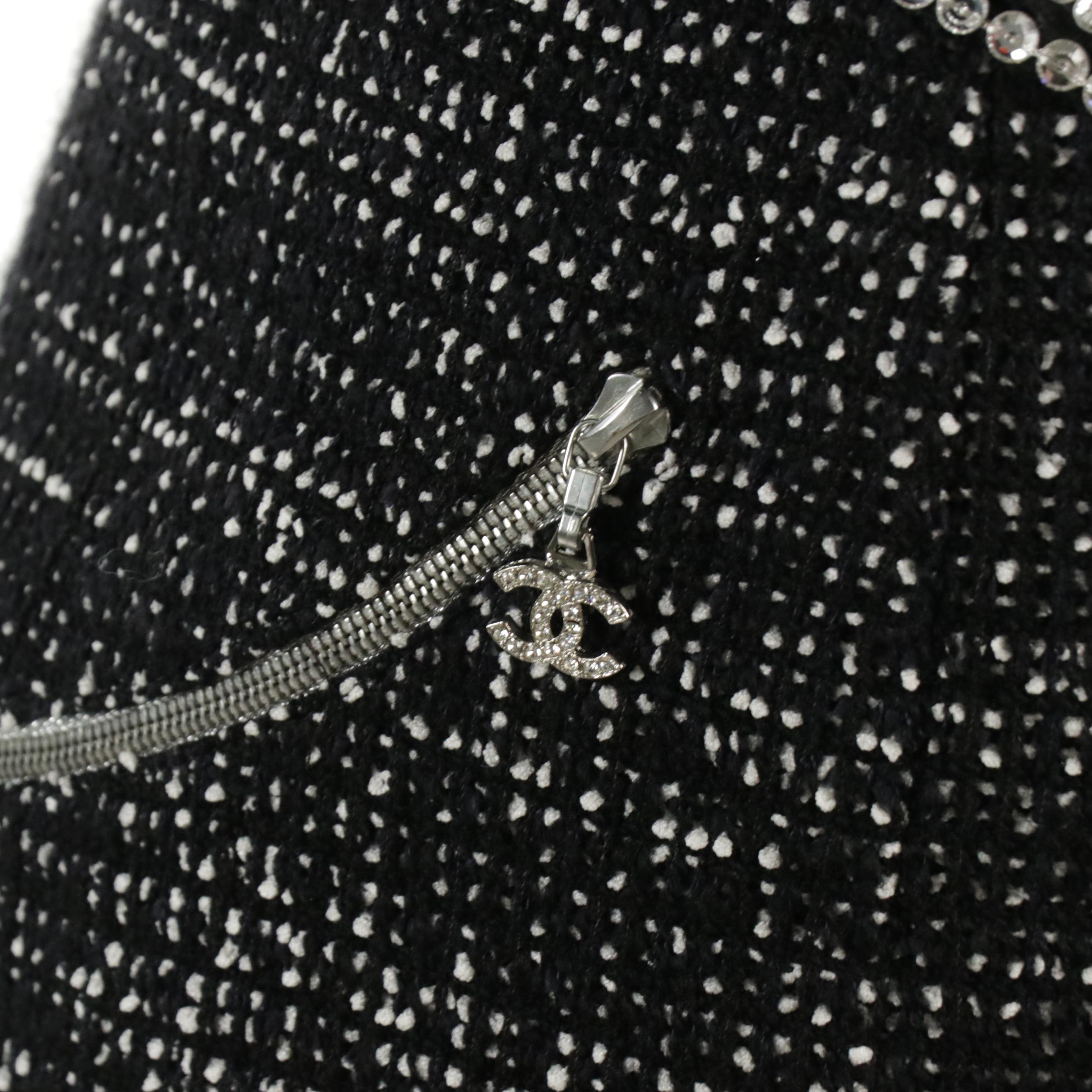 Chanel Crystal Embellished A-Line Skirt in Black & White Wool Tweed