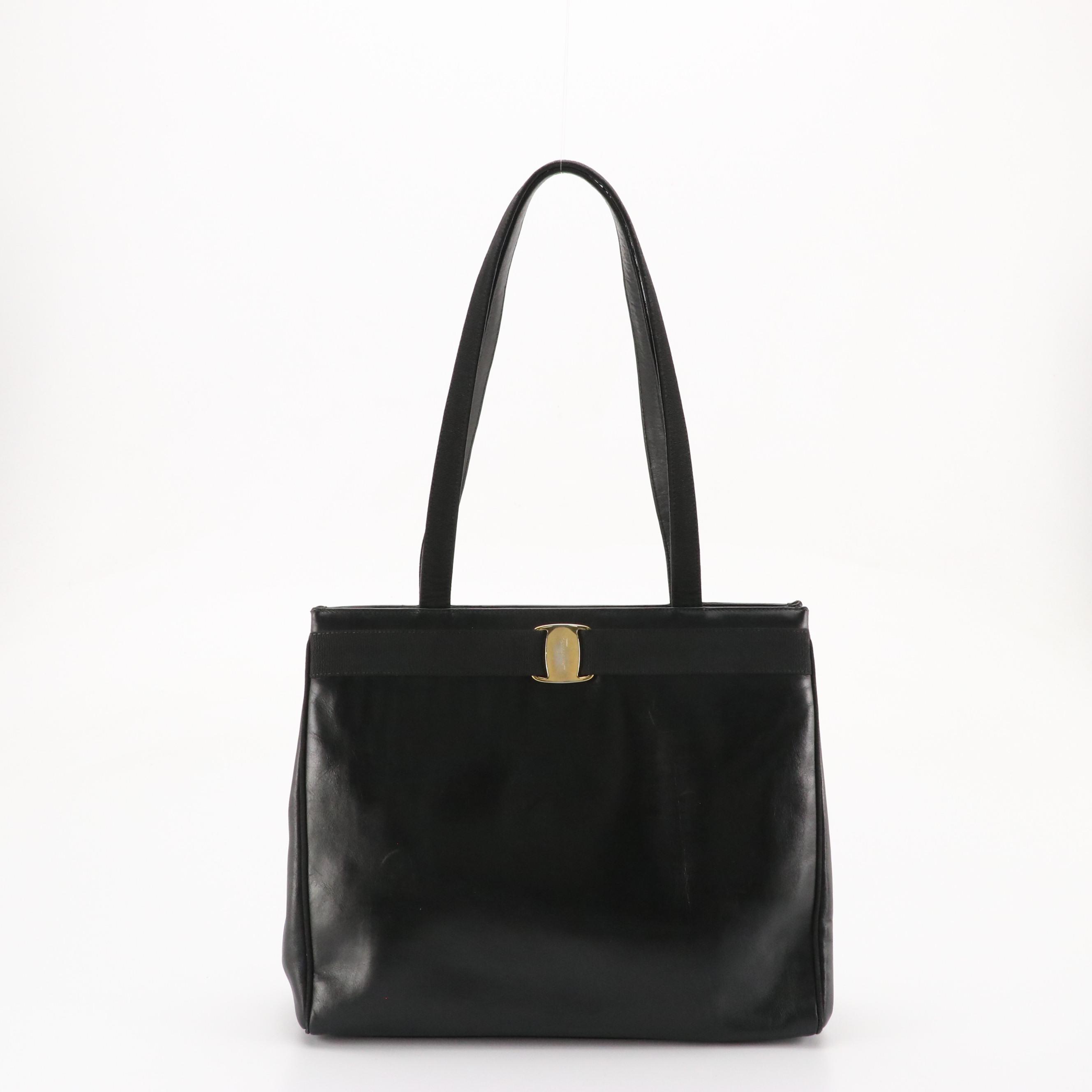 Salvatore Ferragamo Vara Bow Tote in Black Leather