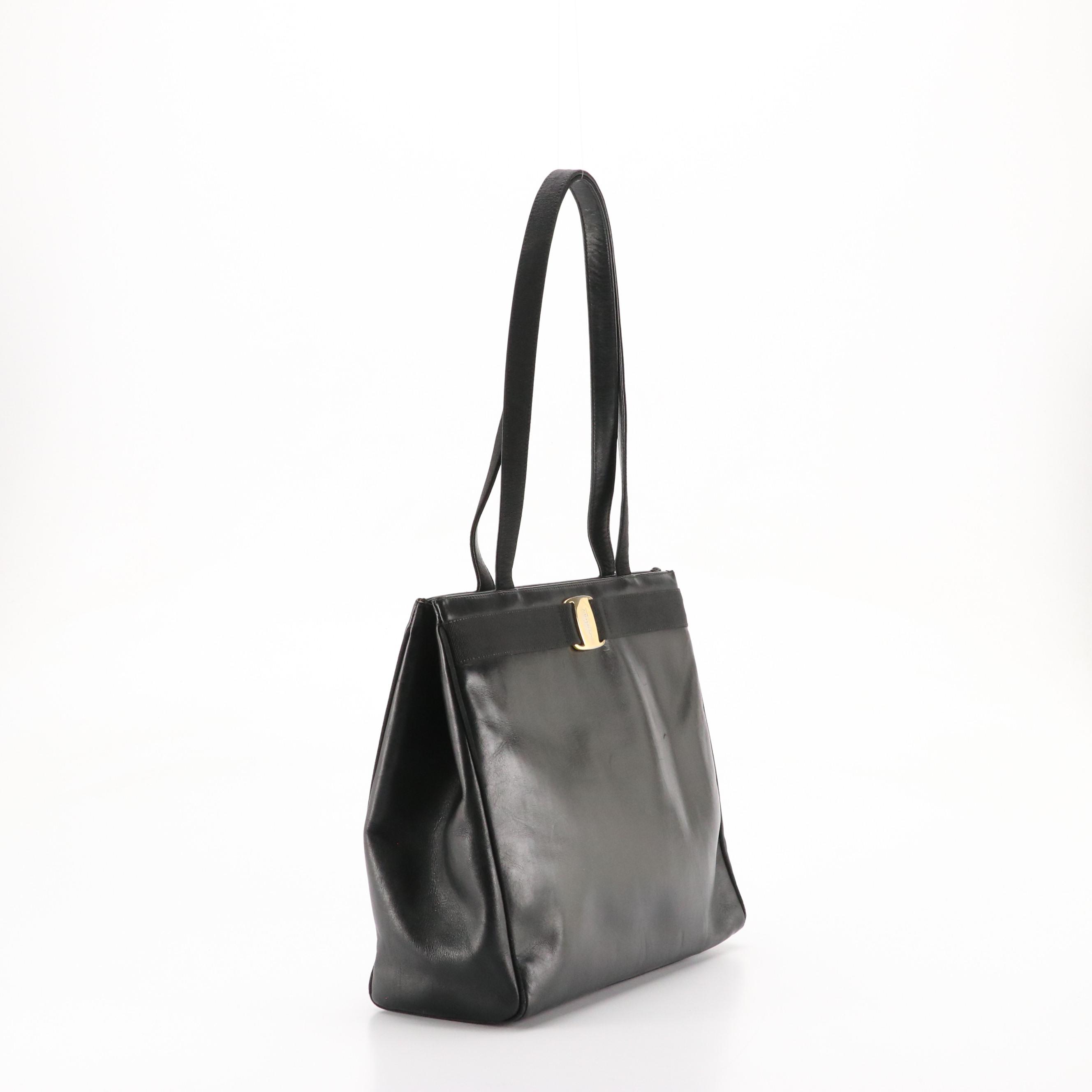 Salvatore Ferragamo Vara Bow Tote in Black Leather