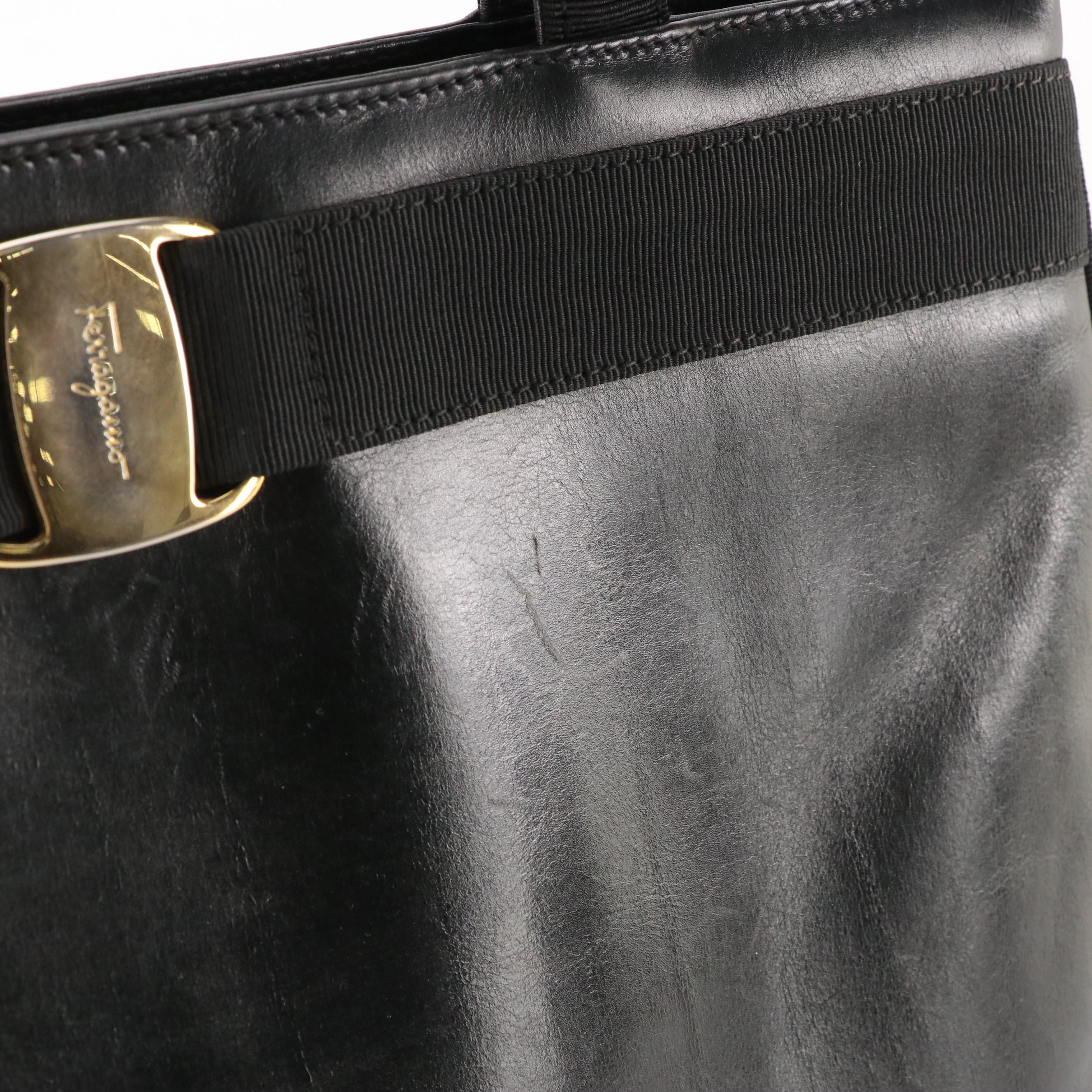 Salvatore Ferragamo Vara Bow Tote in Black Leather