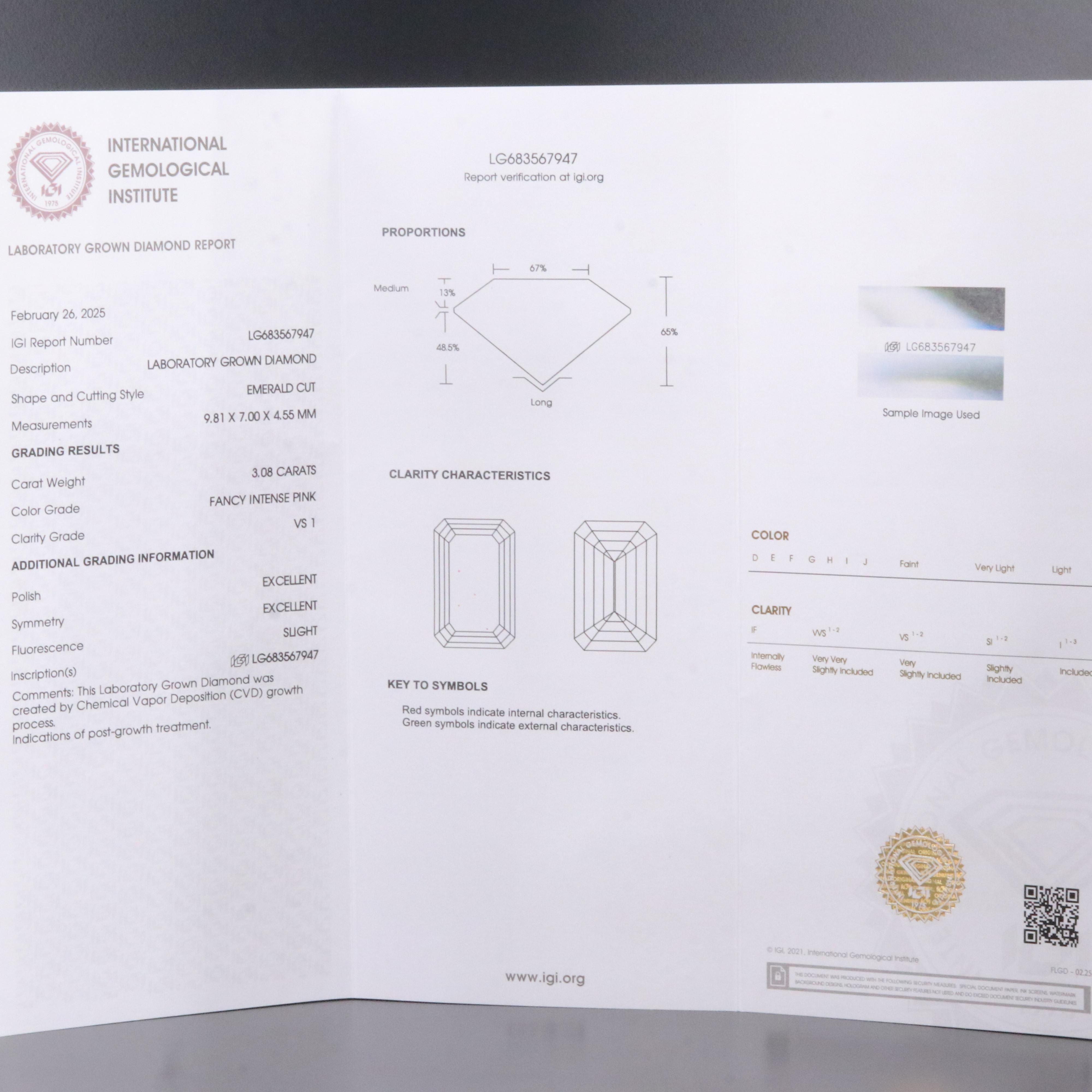Loose 3.08 CT Lab Grown Fancy Pink Diamond with IGI Reports