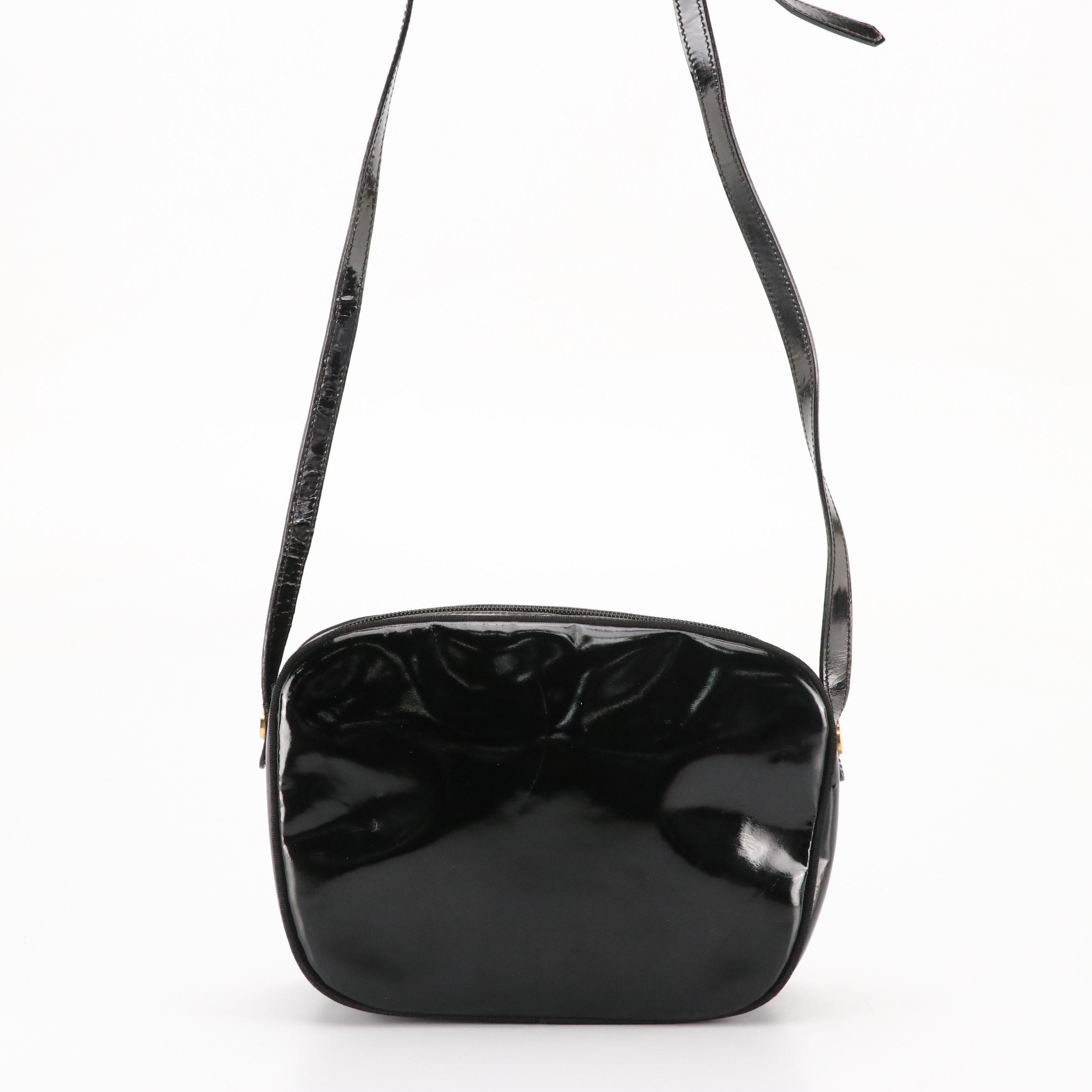 Salvatore Ferragamo Vara Bow Camera Crossbody Bag in Black Patent Leather