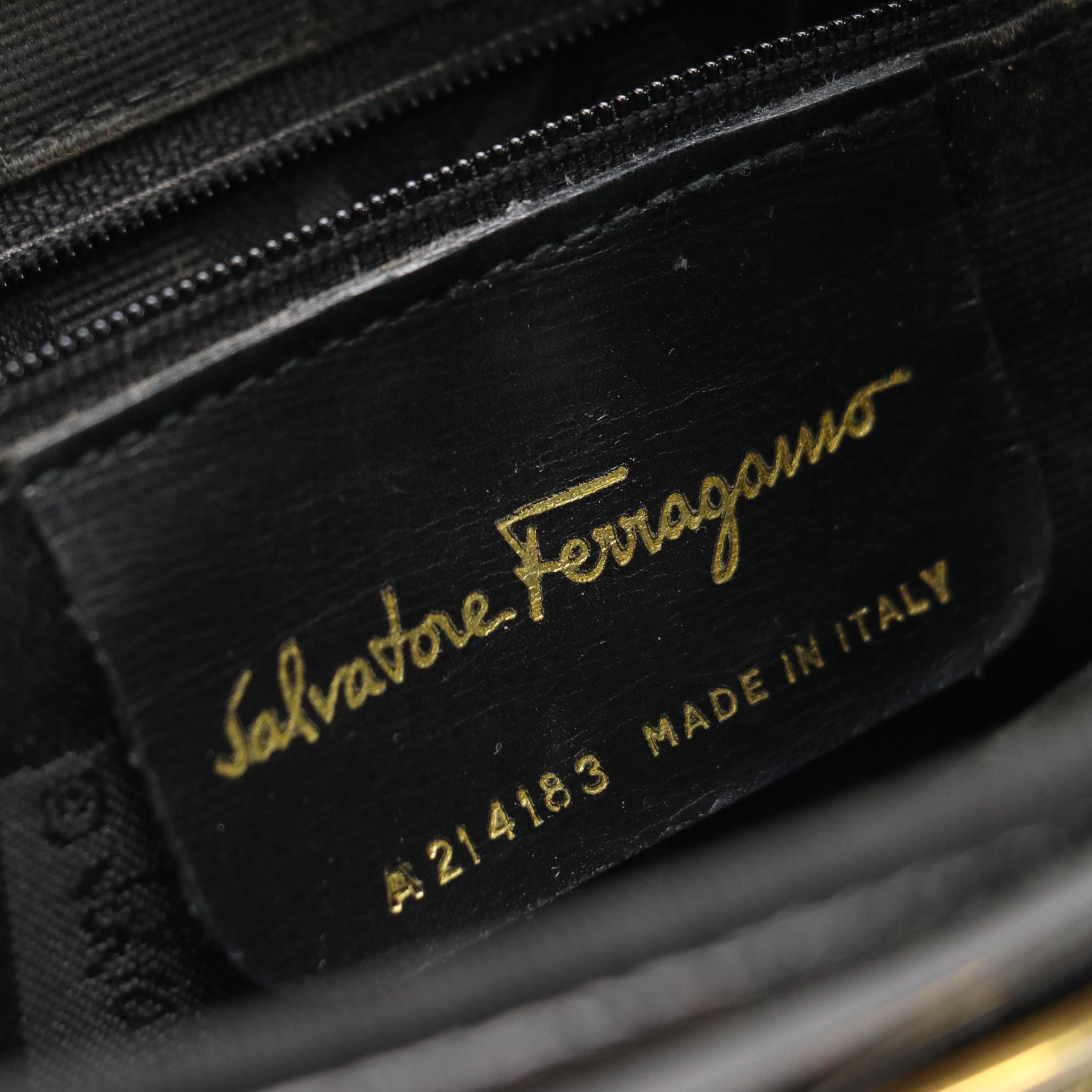 Salvatore Ferragamo Vara Bow Camera Crossbody Bag in Black Patent Leather