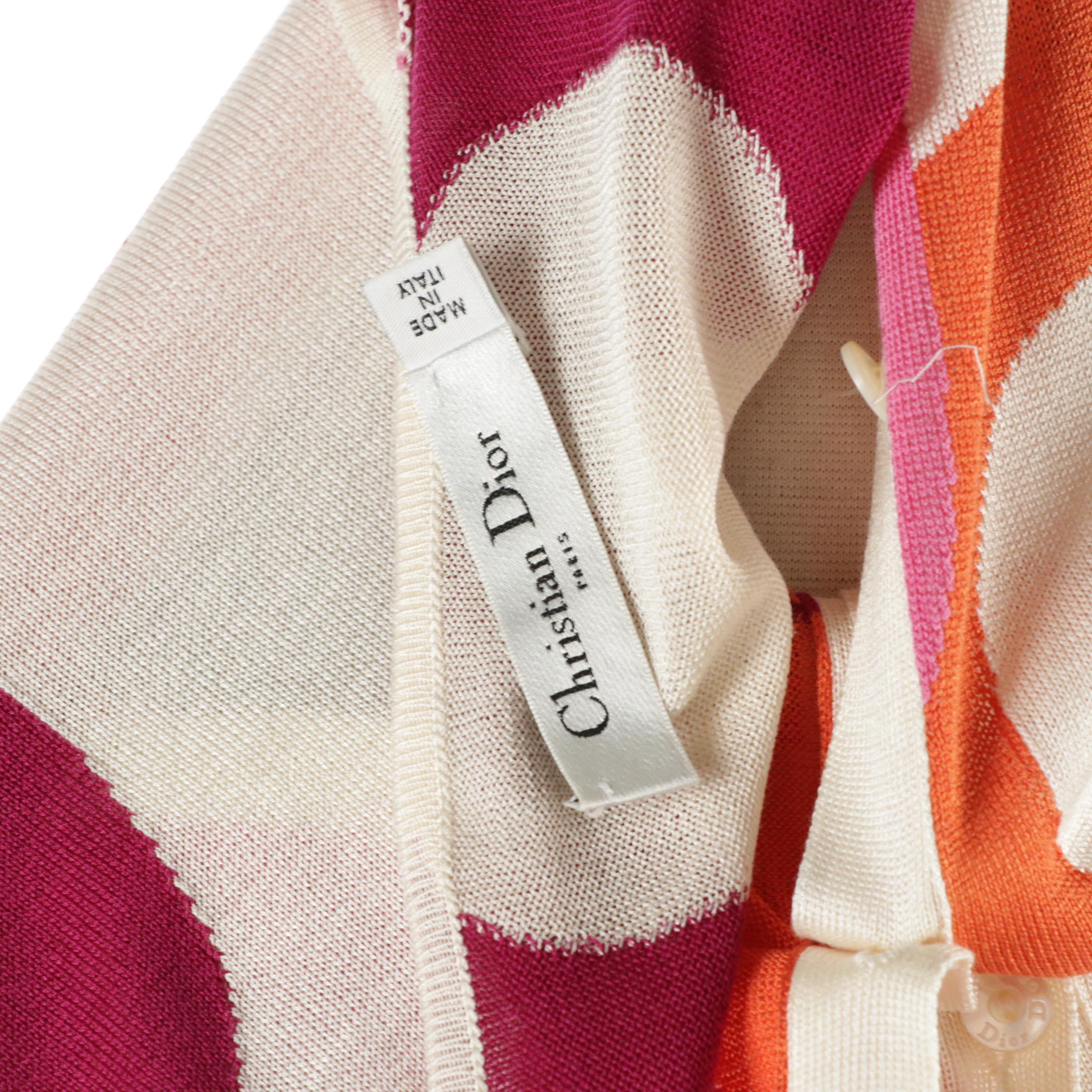 Christian Dior Pink & Orange Circle Print Silk Cardigan and Belted Dress Set