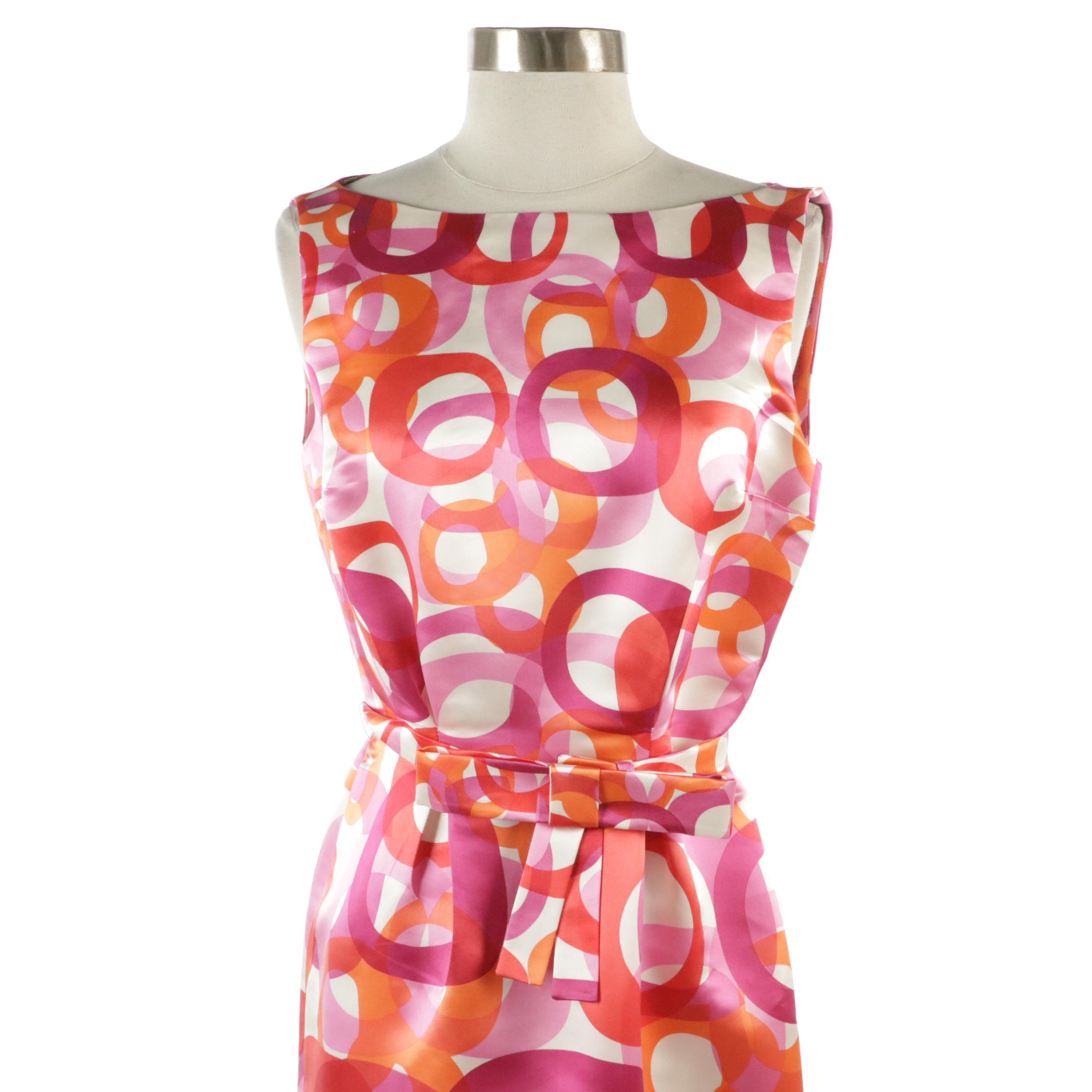 Christian Dior Pink & Orange Circle Print Silk Cardigan and Belted Dress Set