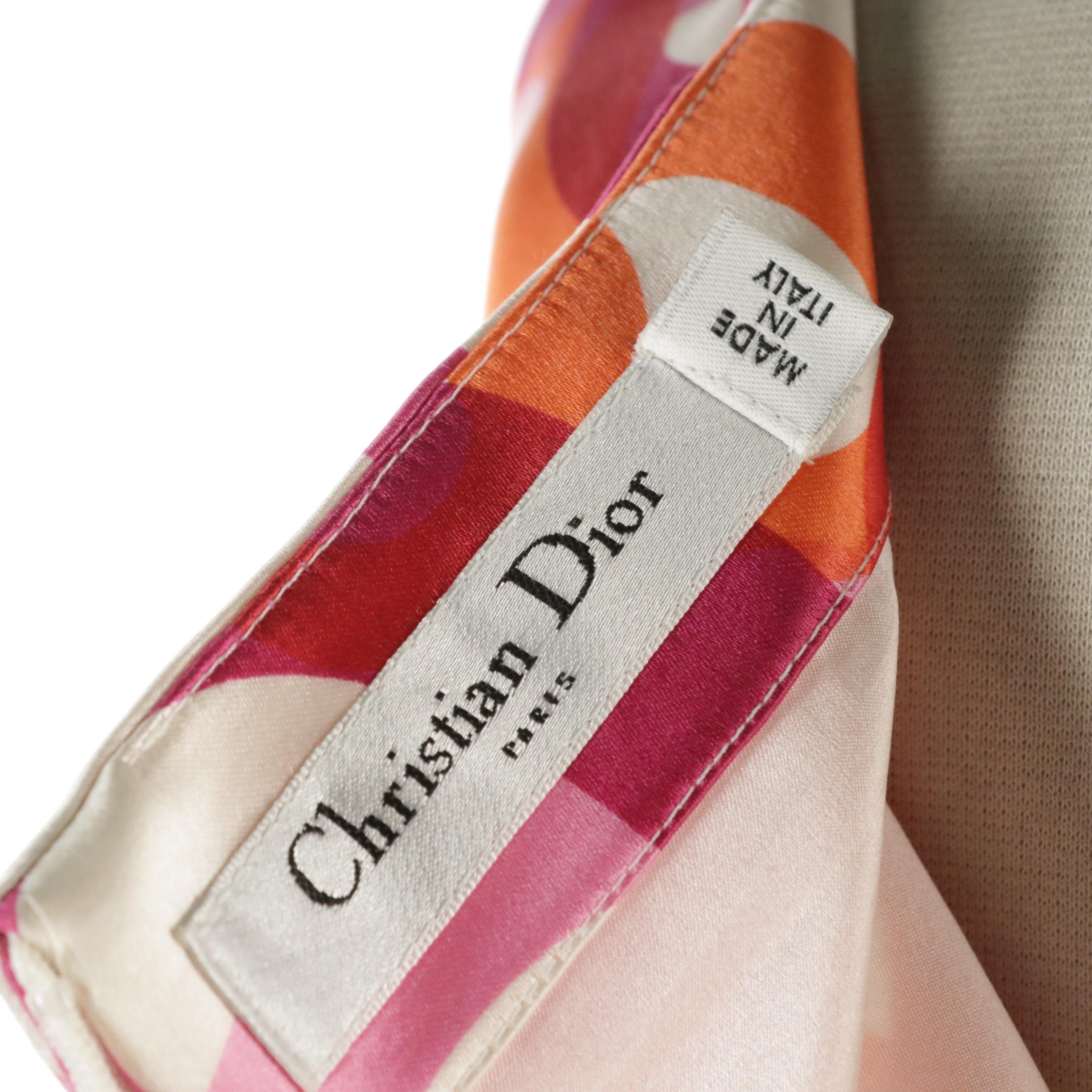 Christian Dior Pink & Orange Circle Print Silk Cardigan and Belted Dress Set