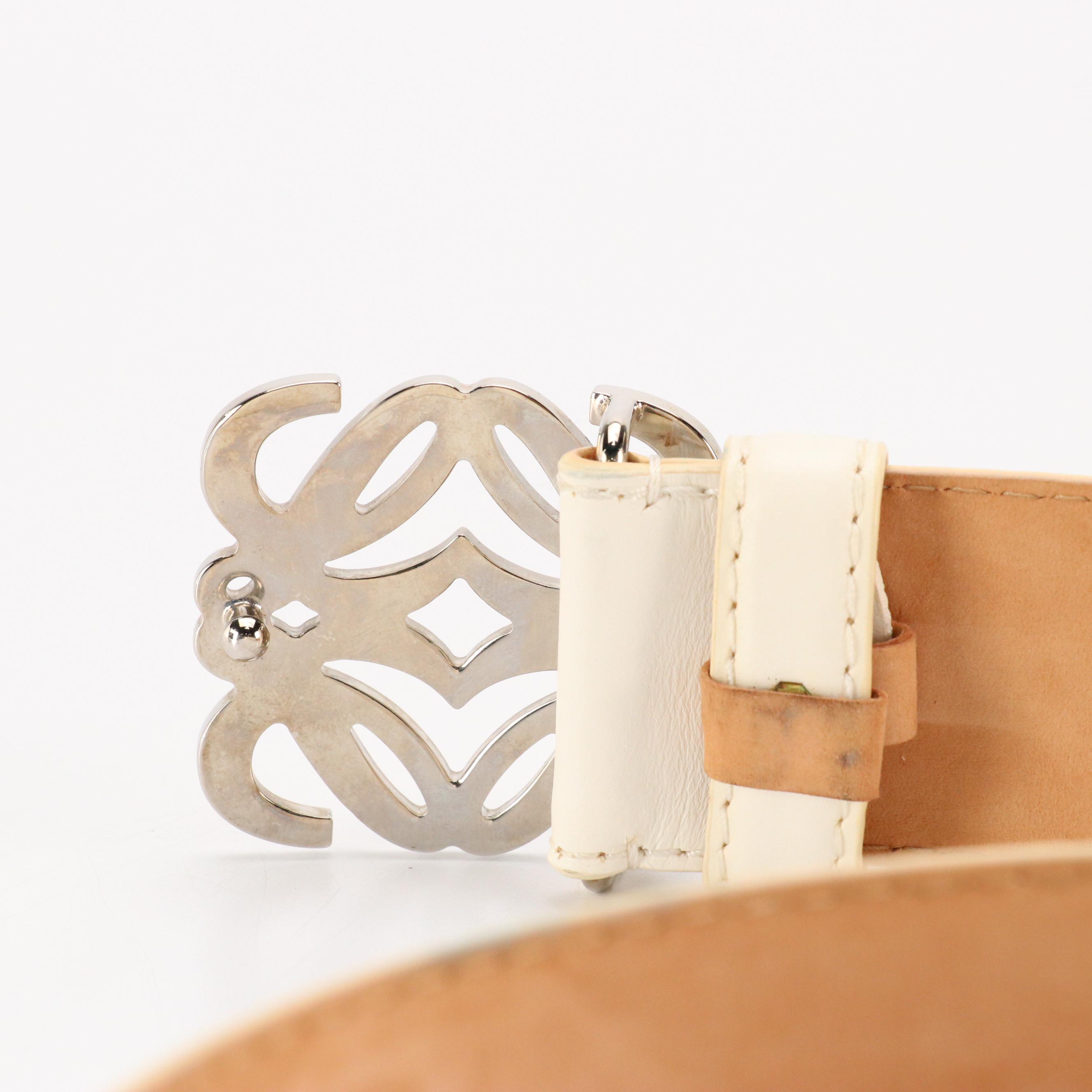 Loewe Anagram Buckle Belt in White Leather