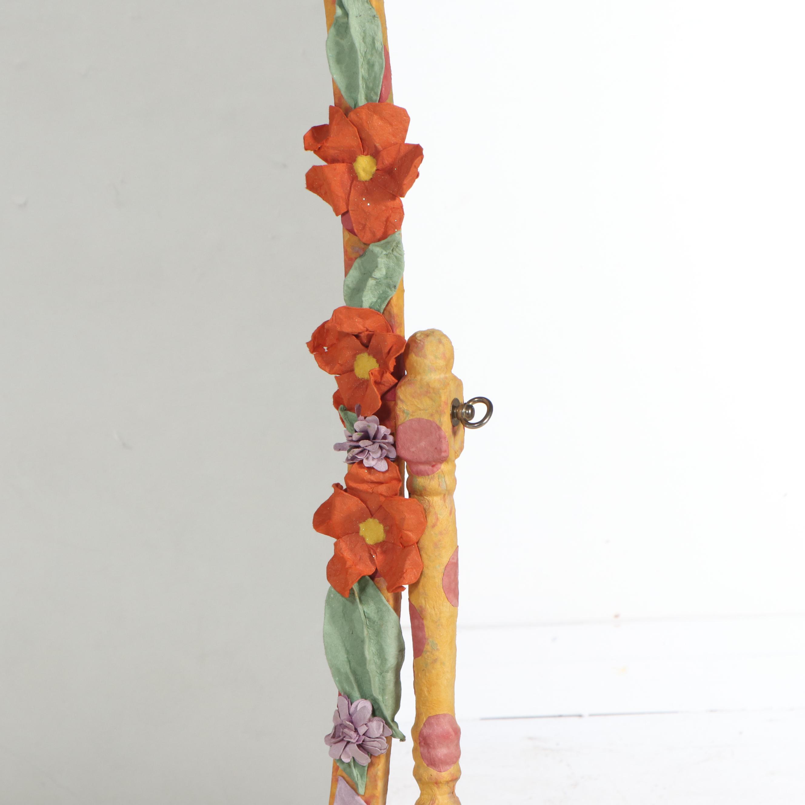 Whimsically Hand-Painted and Embellished Oval Cheval Mirror