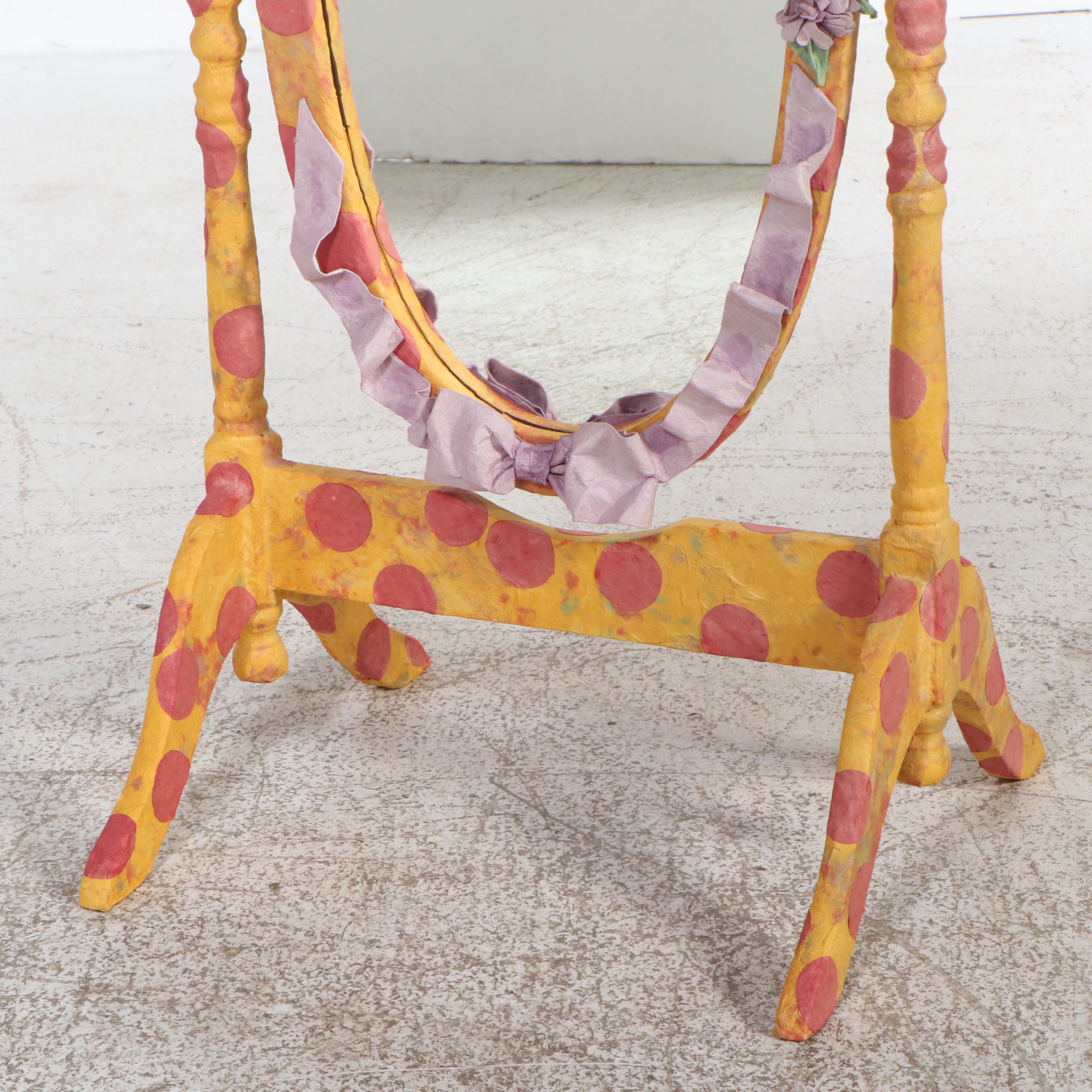 Whimsically Hand-Painted and Embellished Oval Cheval Mirror