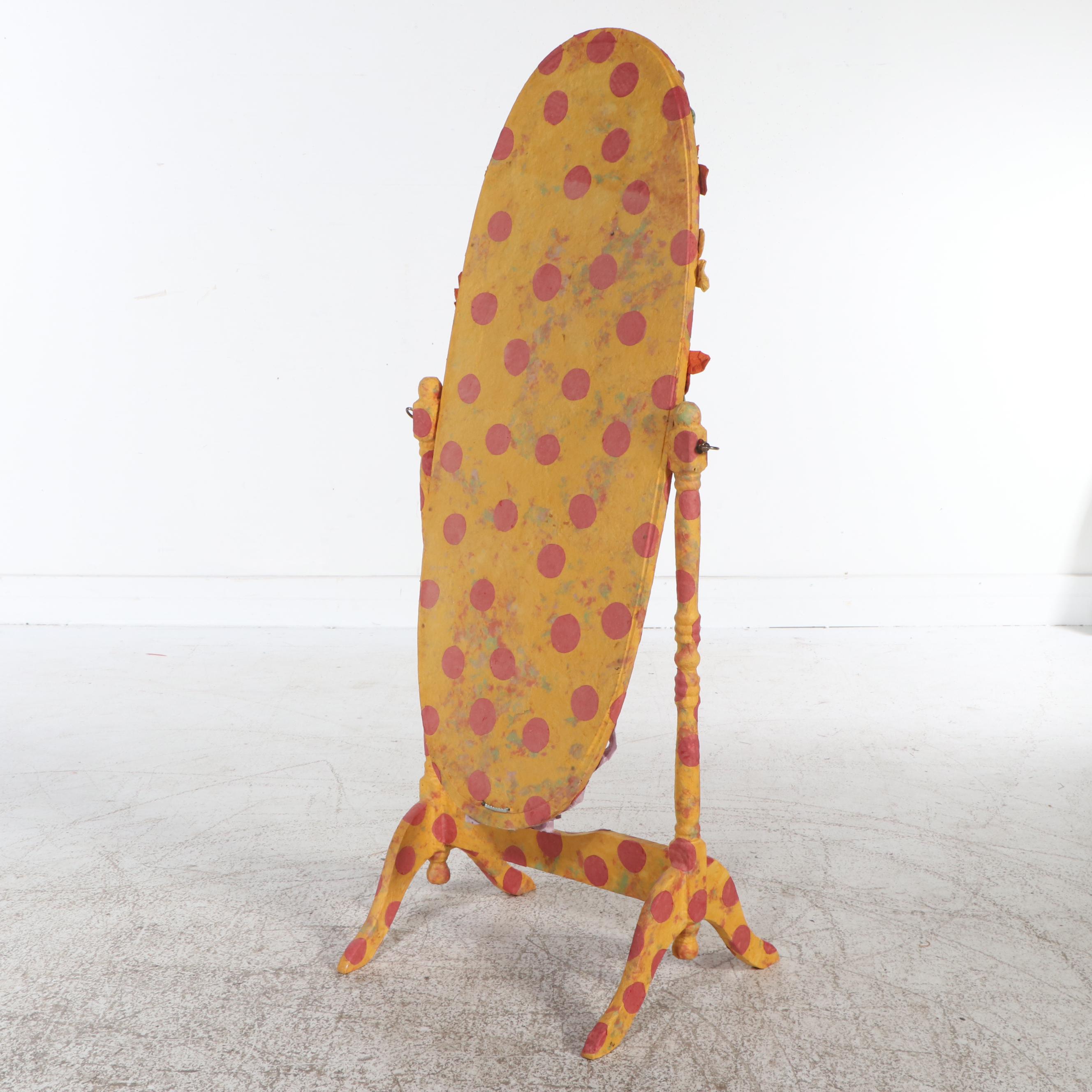 Whimsically Hand-Painted and Embellished Oval Cheval Mirror