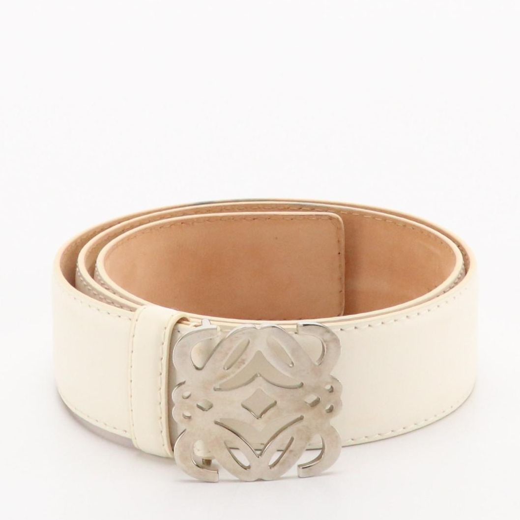 Loewe Anagram Buckle Belt in White Leather