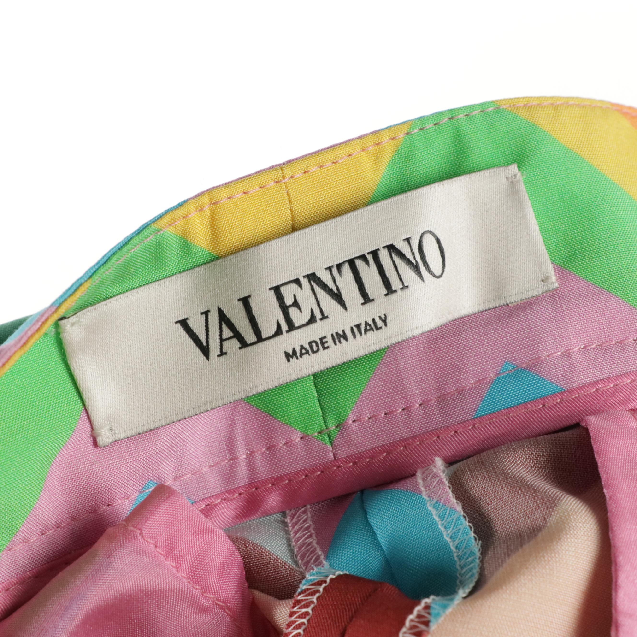 Valentino Colorful Striped Silk Wide Leg Trousers Pants