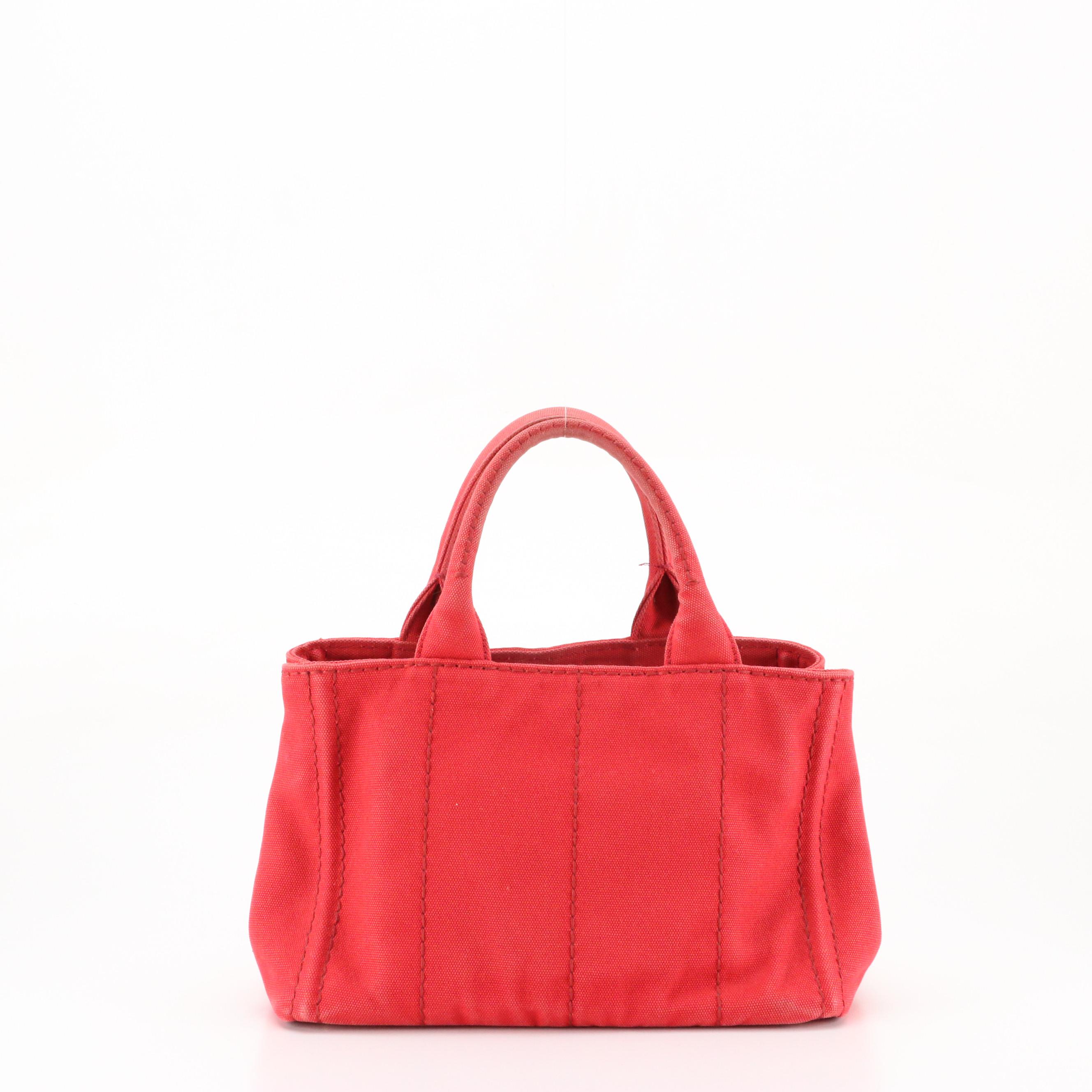 Prada Red Canapa Logo Canvas Two-Way Tote