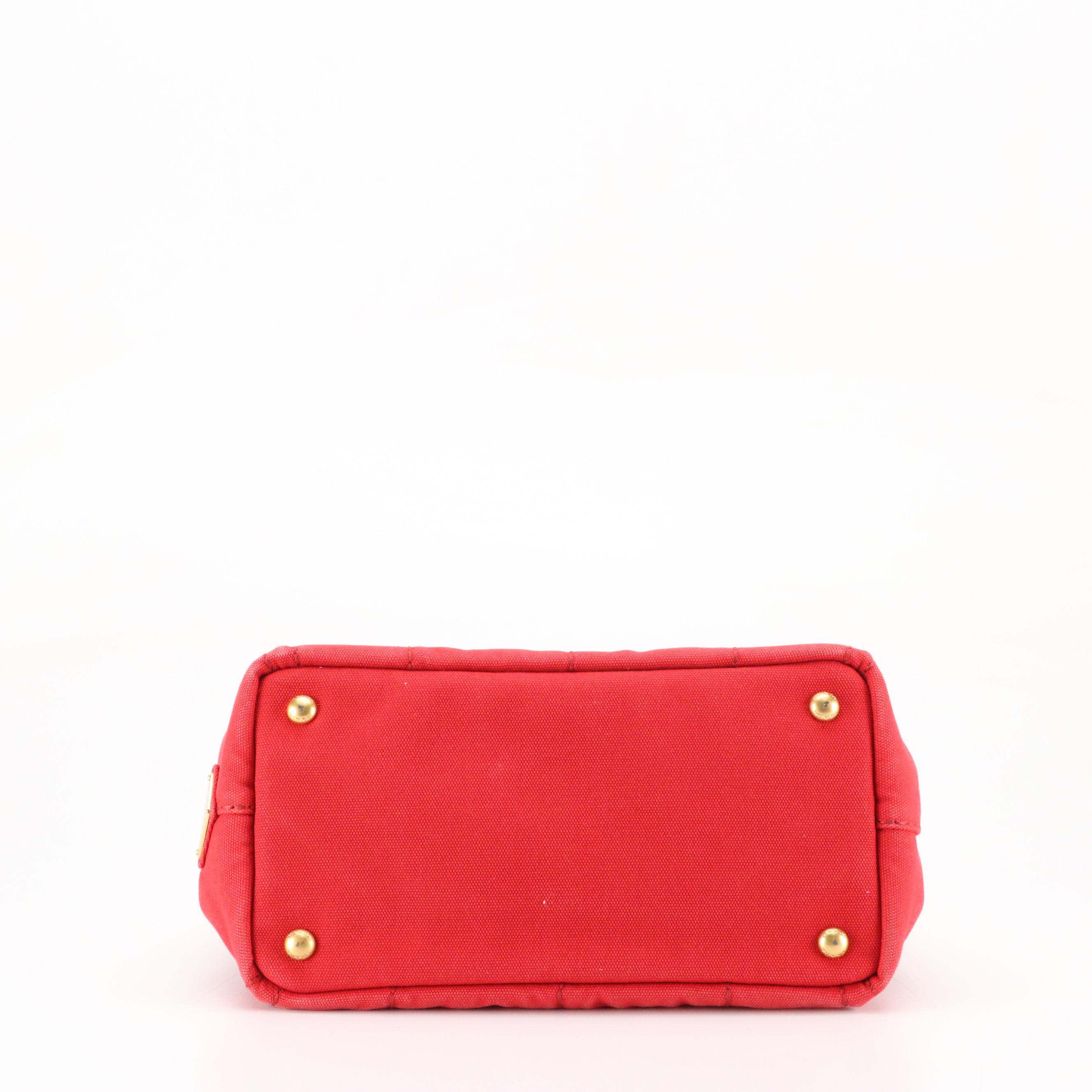 Prada Red Canapa Logo Canvas Two-Way Tote