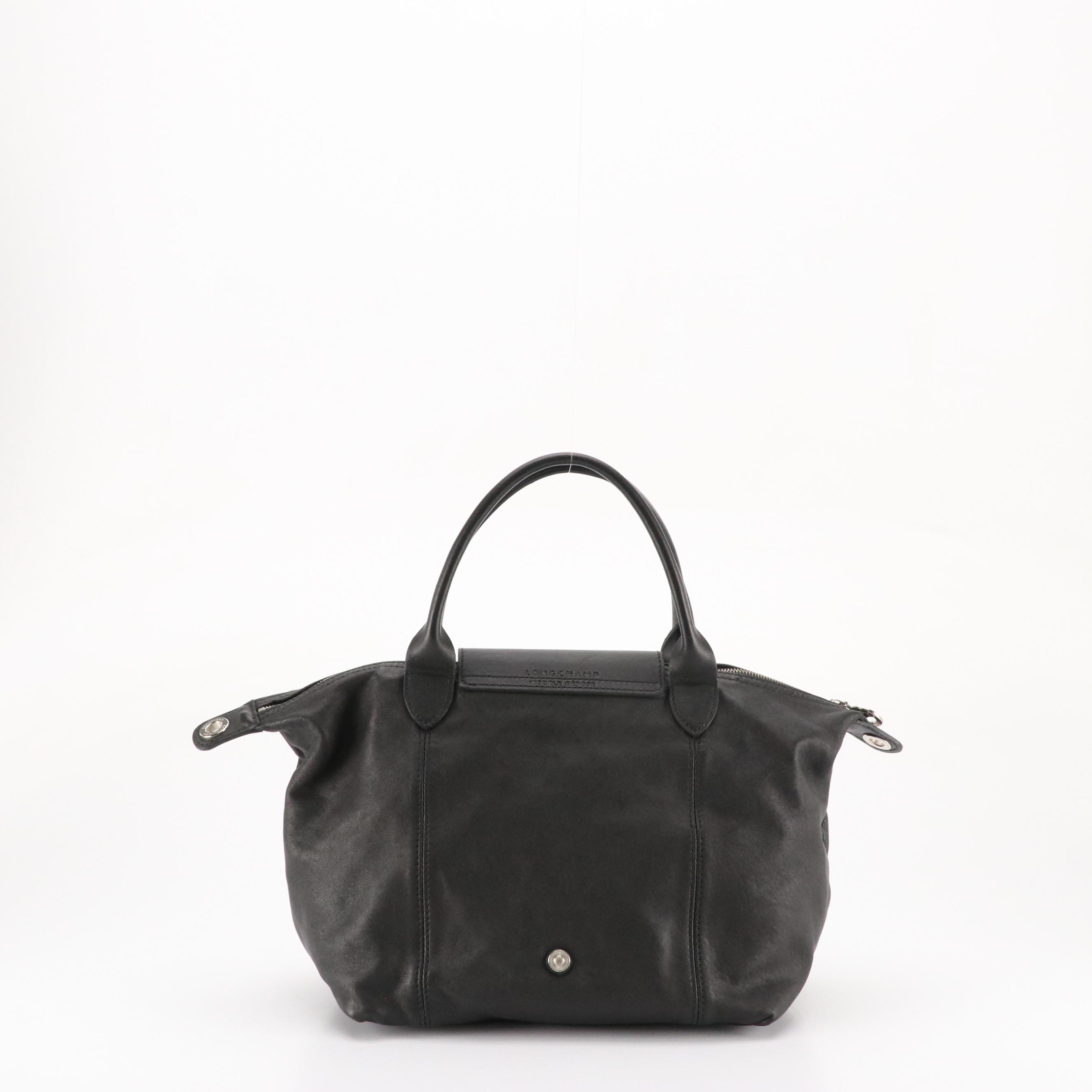Longchamp Black Leather Le Pliage Small Two-Way Bag