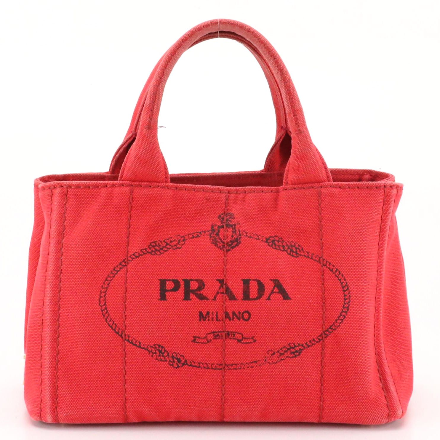 Prada Red Canapa Logo Canvas Two-Way Tote