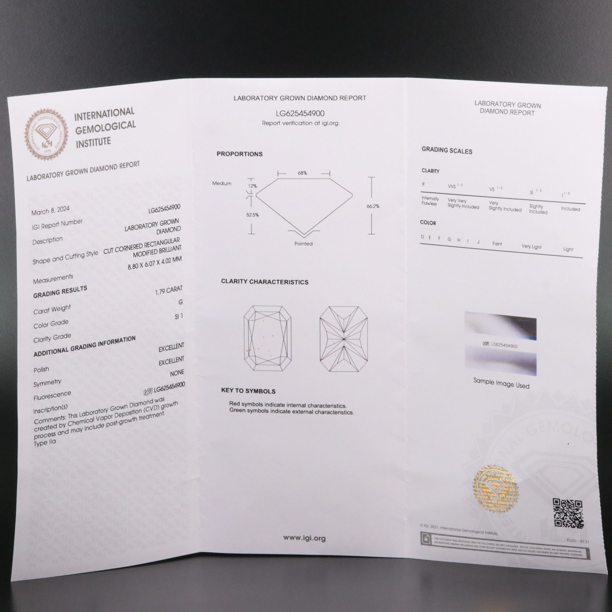 Loose 1.79 CT Lab Grown Diamond with IGI Report