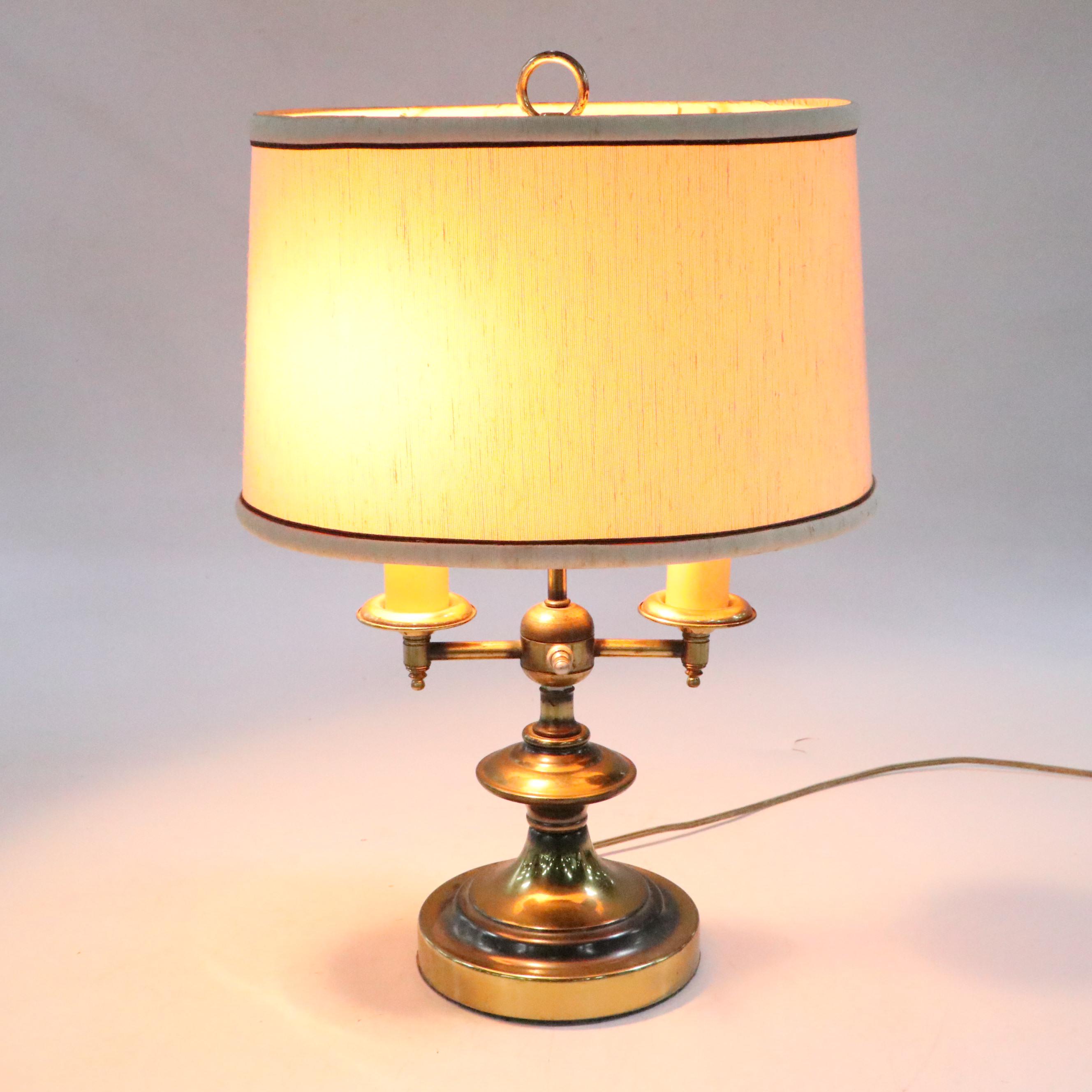 Brass Double Arm Table Lamp and Oval Shade With Piping