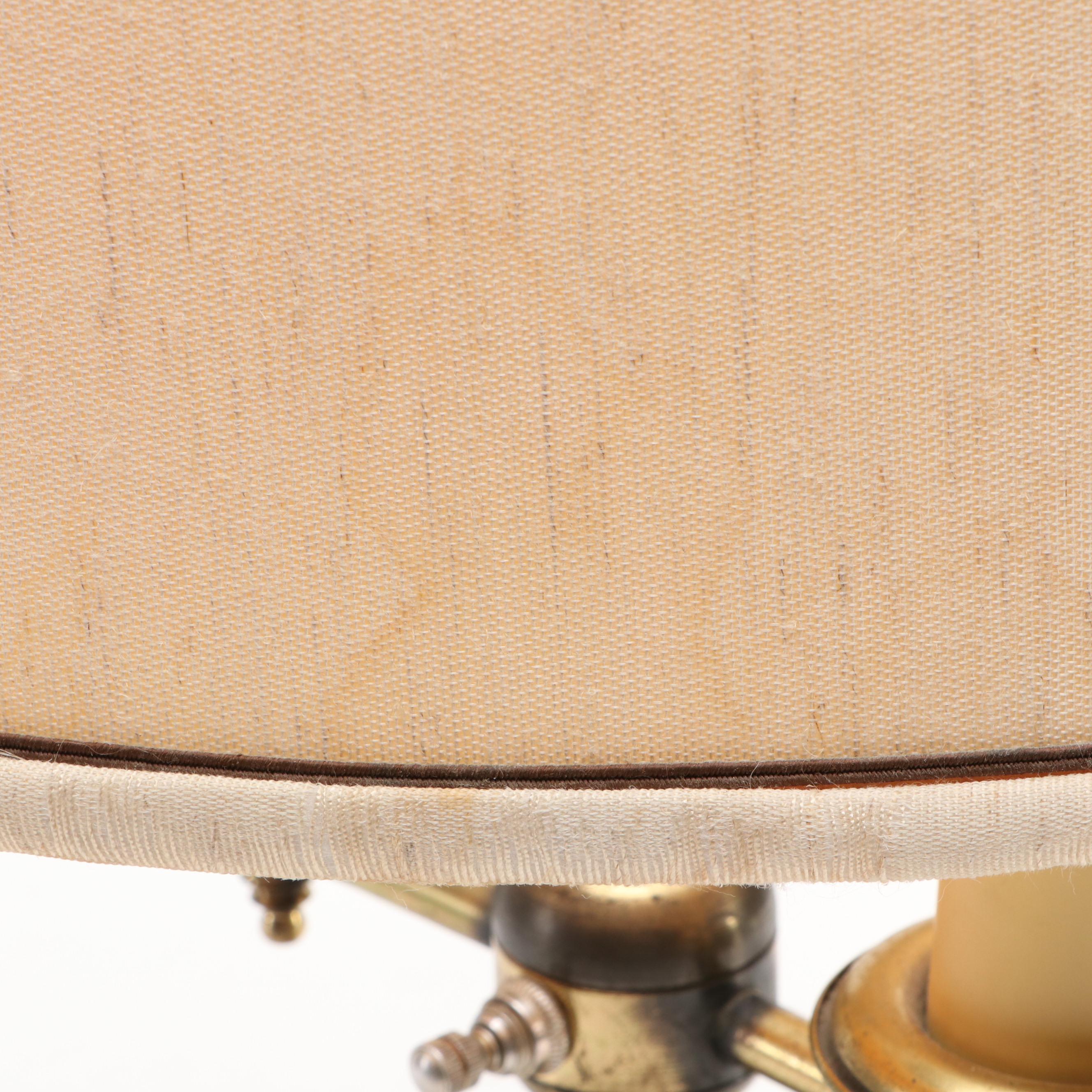 Brass Double Arm Table Lamp and Oval Shade With Piping