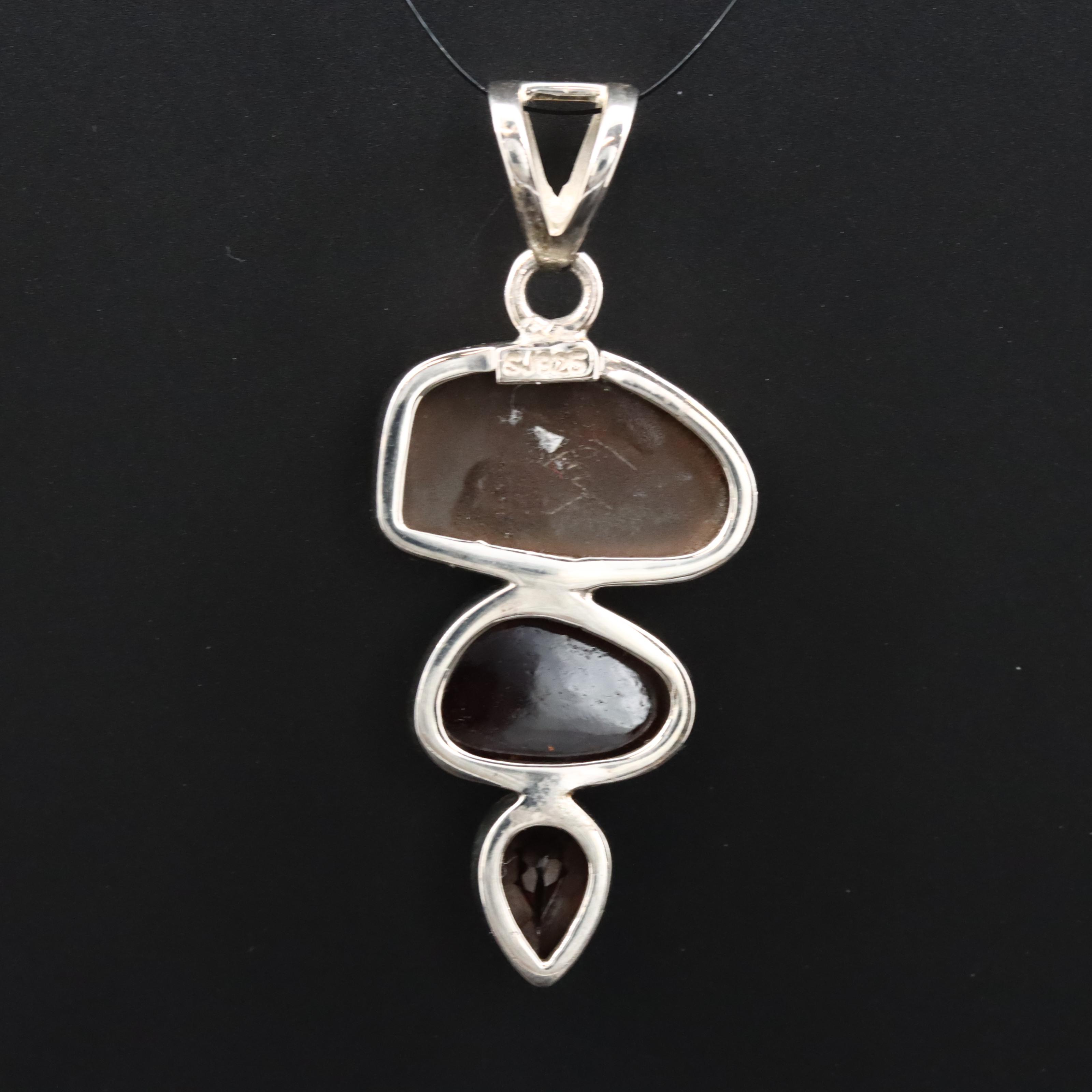 Sterling Ammolite Doublet and Garnet Pendant