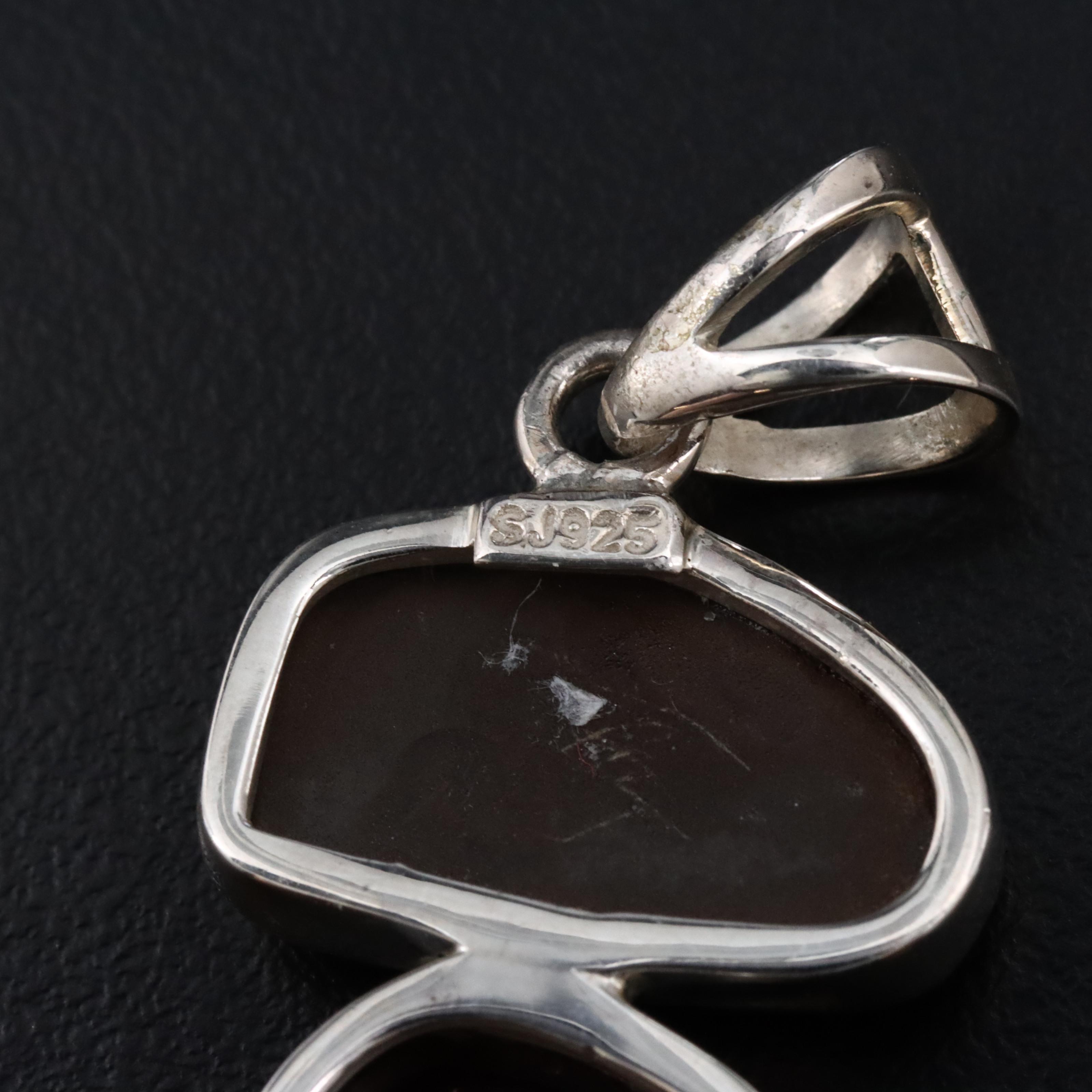 Sterling Ammolite Doublet and Garnet Pendant