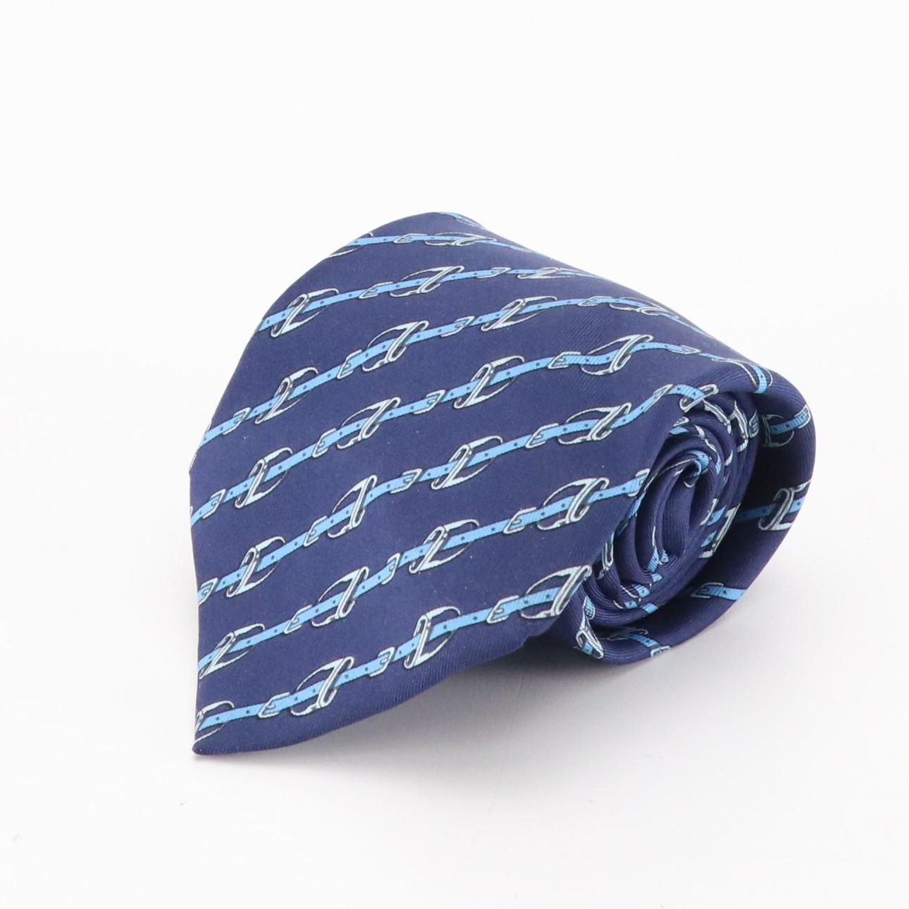 Hermès Silk Neck Tie in Blue Equestrian Horsebits