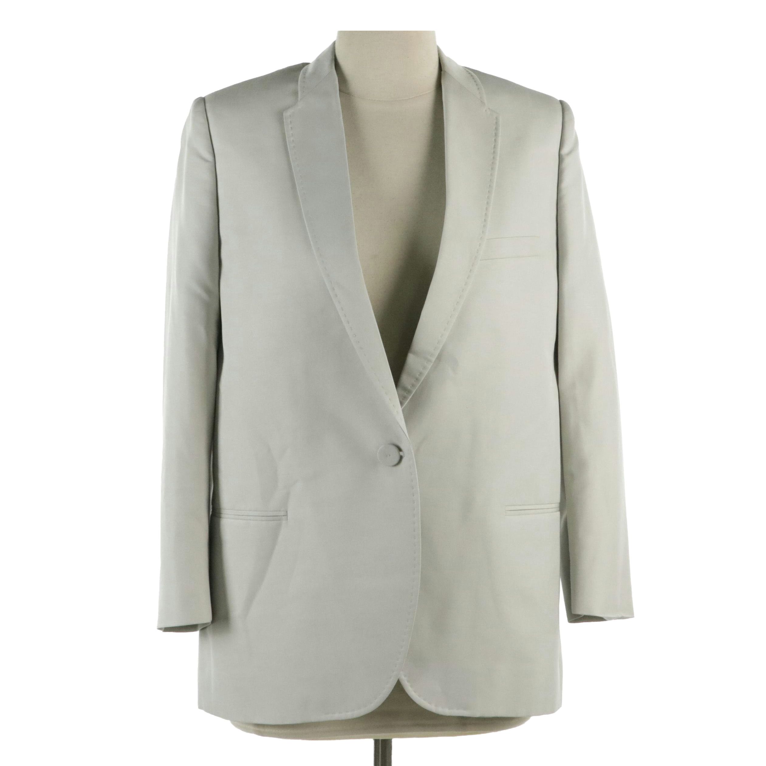 Stella McCartney Light Grey Silk Single-Button Blazer with Stitching Detail