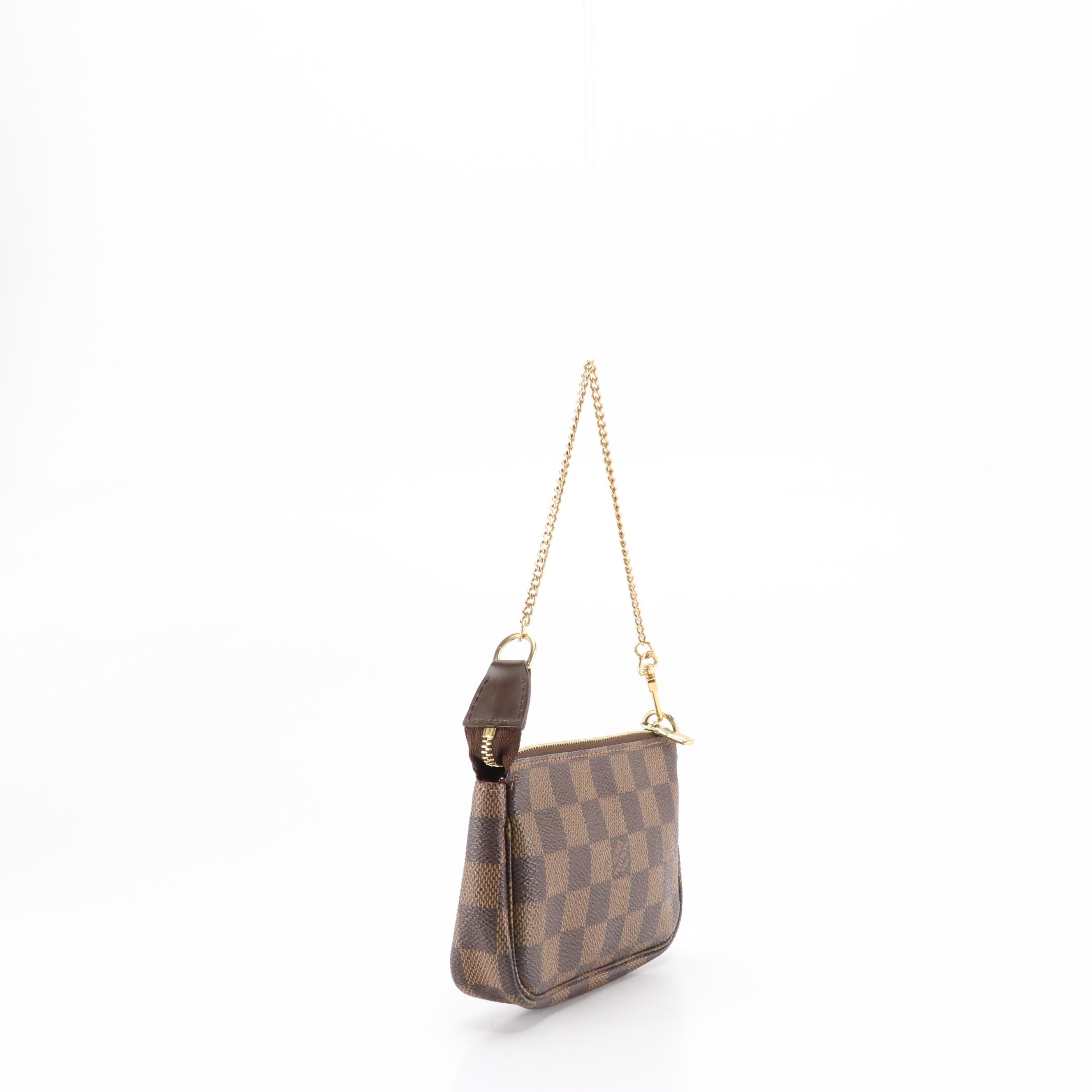 Louis Vuitton Mini Pochette Accessoires in Damier Ebene Canvas with Chain Strap