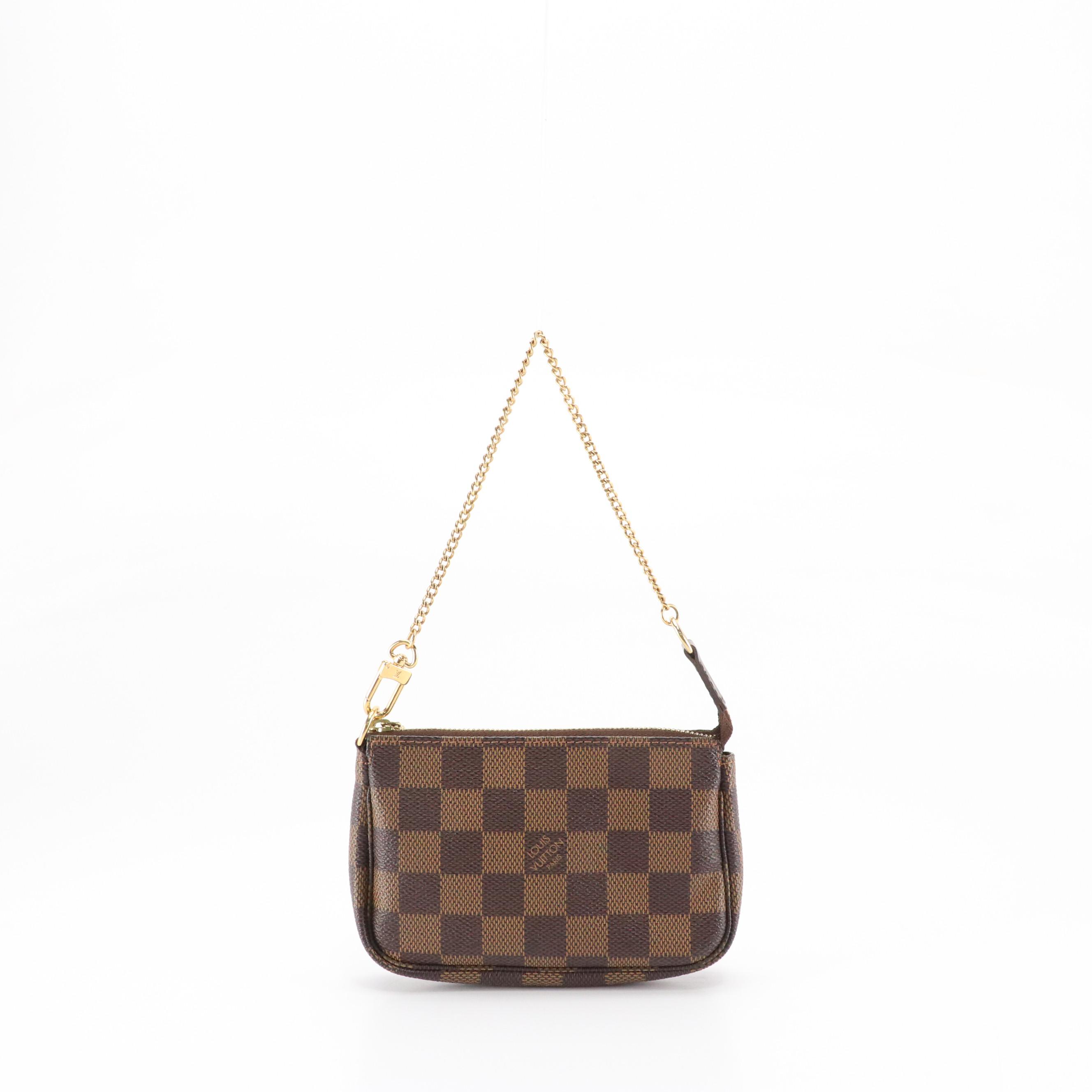 Louis Vuitton Mini Pochette Accessoires in Damier Ebene Canvas with Chain Strap
