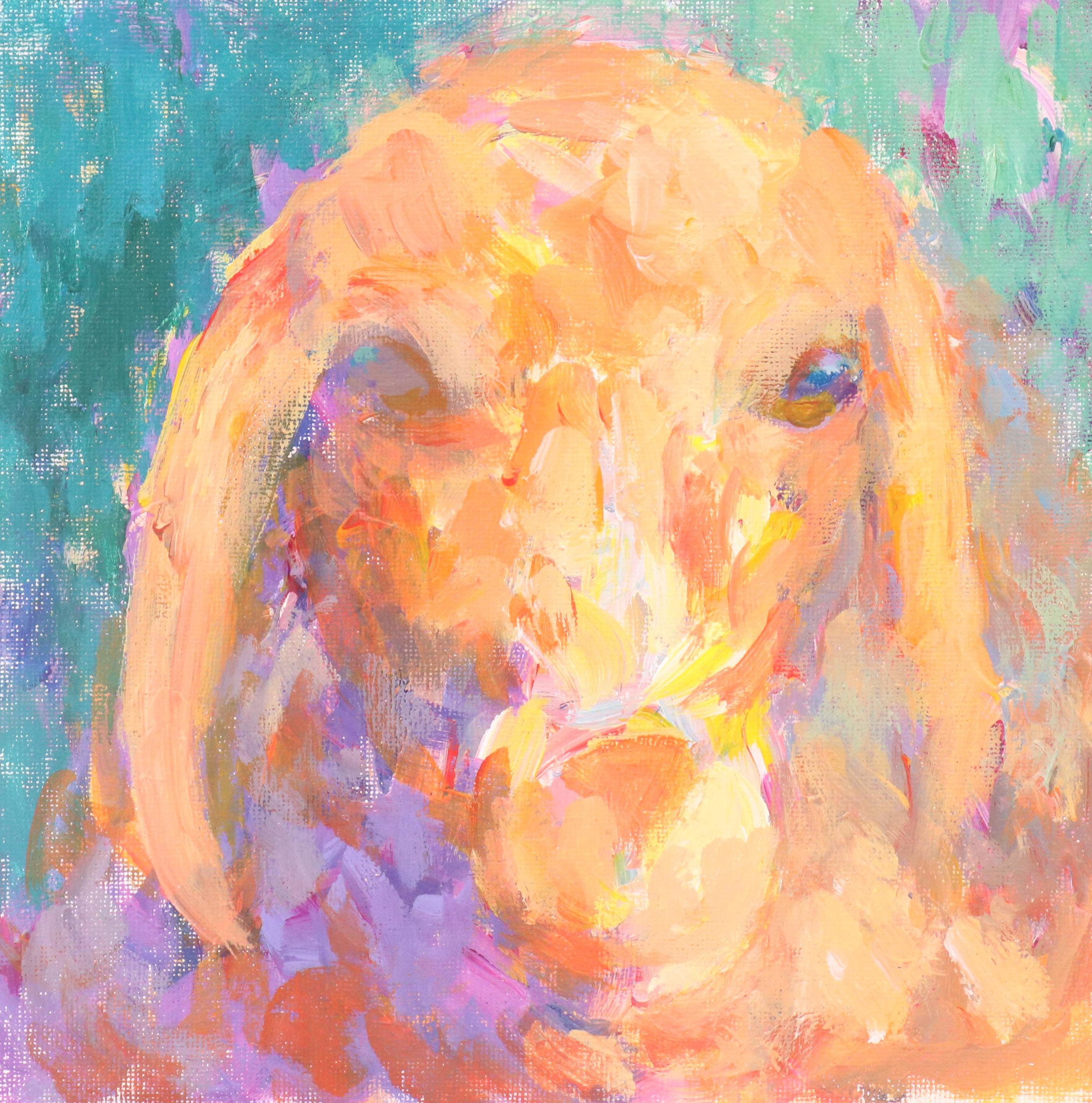 Elle Raines Stylized Acrylic Painting "Sheep," 21st Century