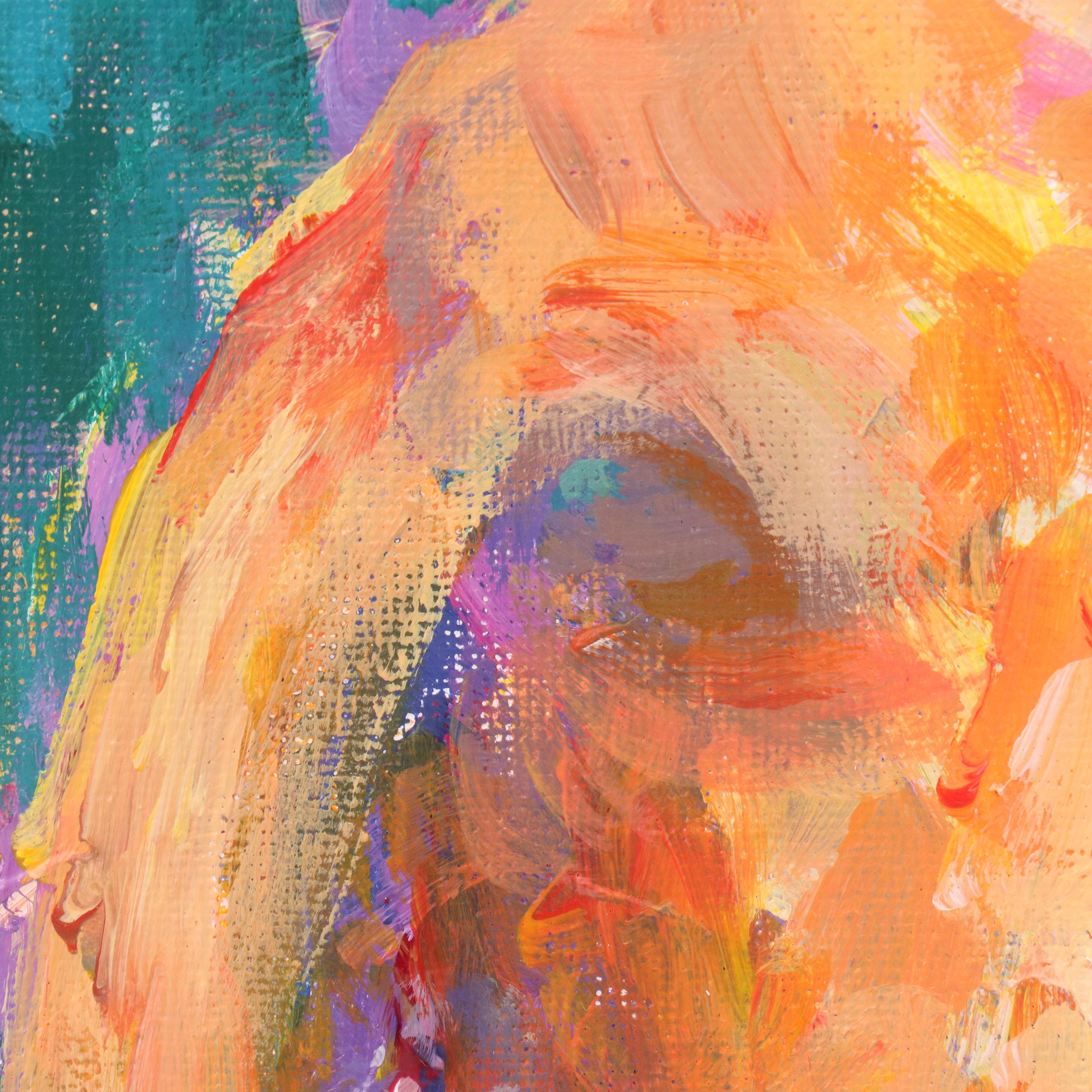 Elle Raines Stylized Acrylic Painting "Sheep," 21st Century