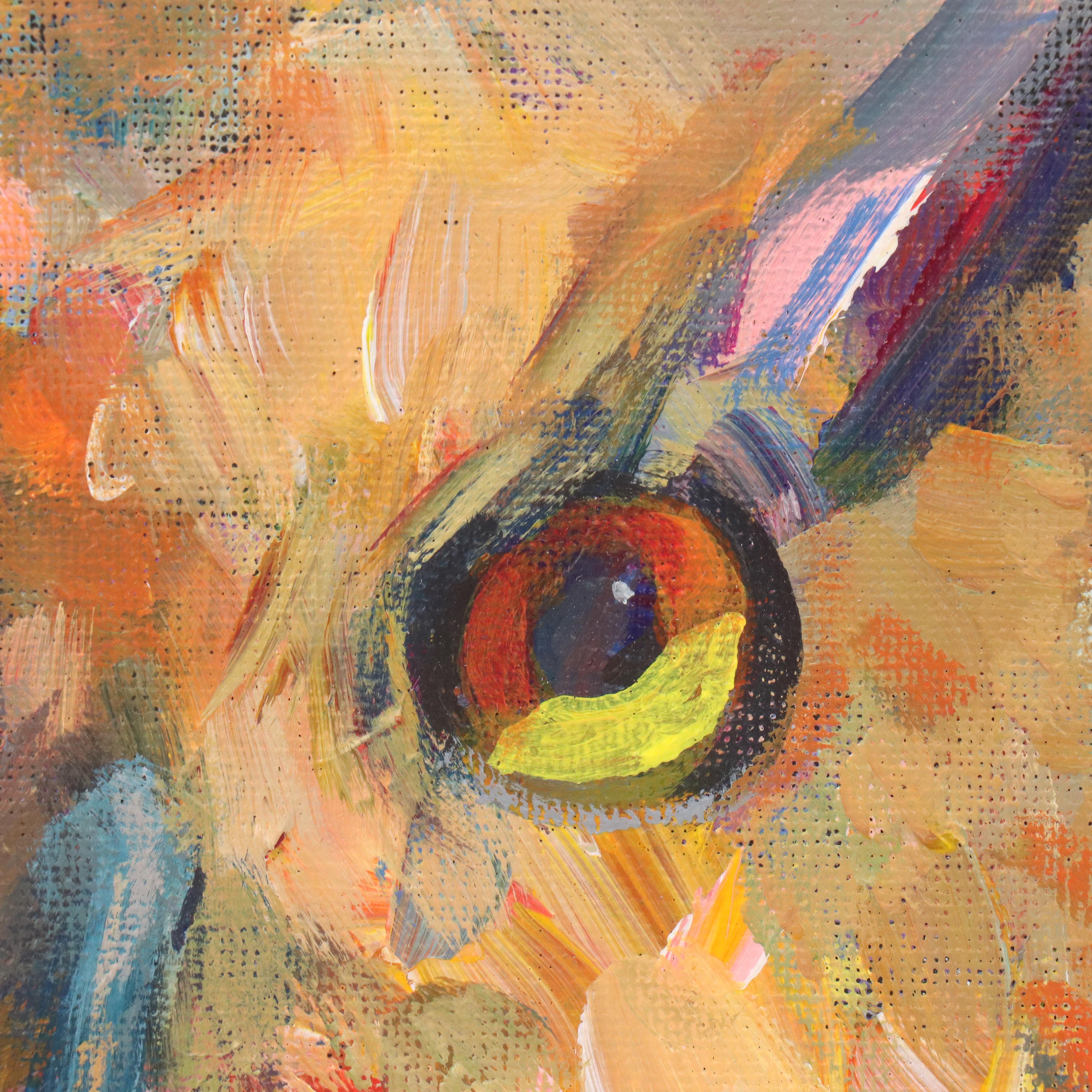 Elle Raines Stylized Acrylic Painting "Owl," 21st Century