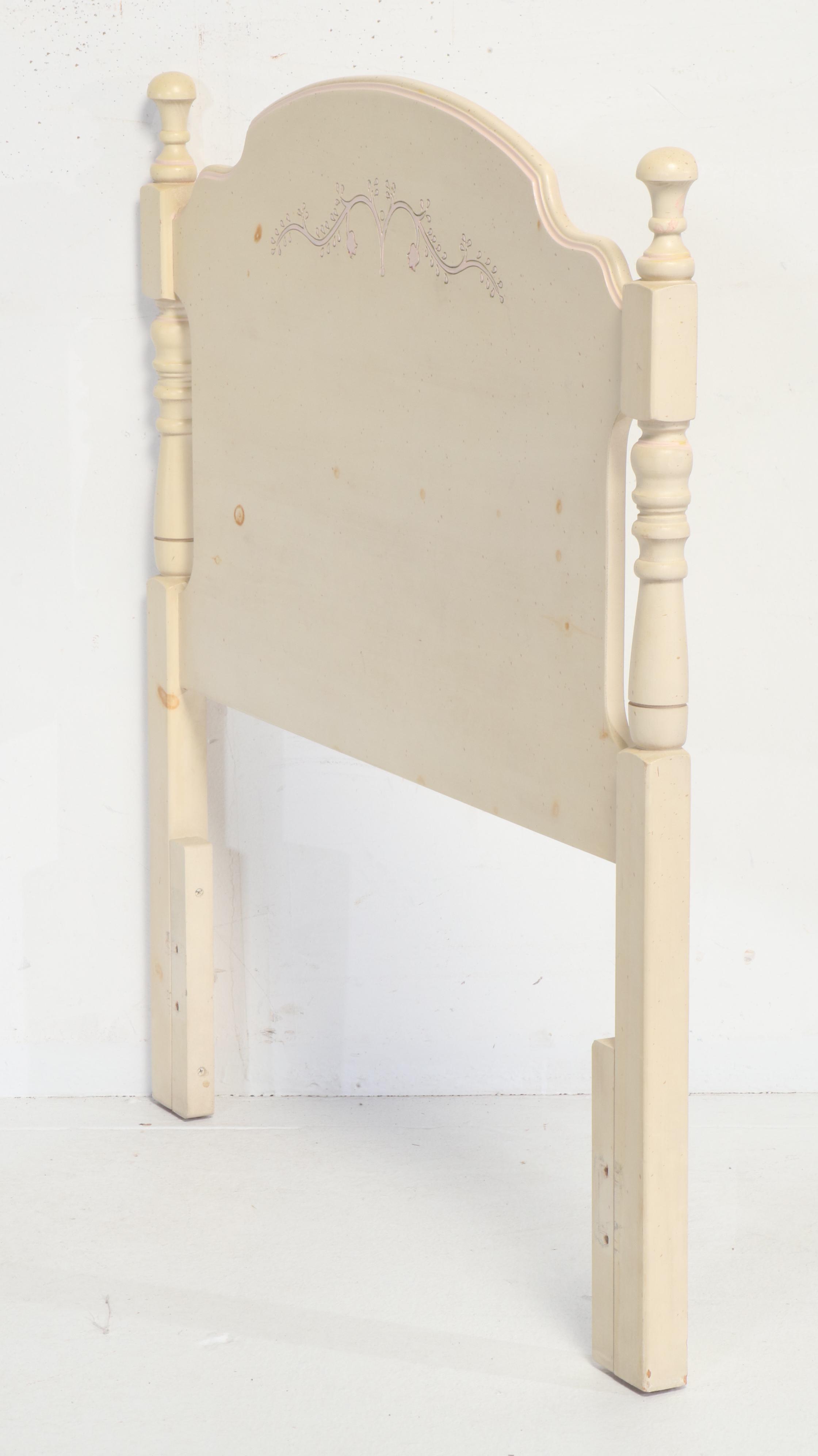 French Provincial Style Paint-Decorated Wood Twin Size Headboard, Late 20th C.